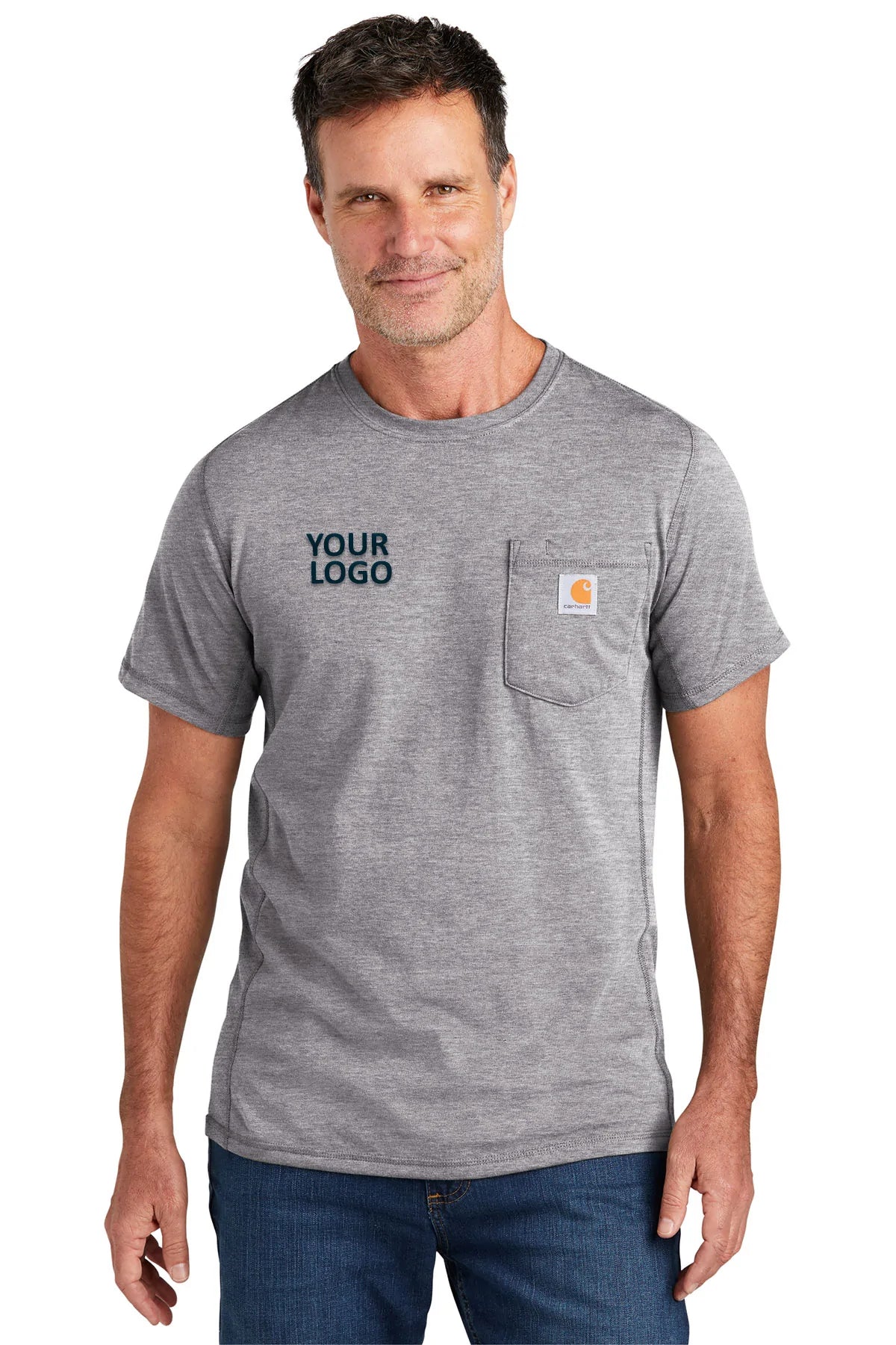 Carhartt Force Custom Pockets T-Shirt for Men - Heather Grey Work Shirt | Durable Cotton Tee for Construction, Outdoor & Casual Wear
