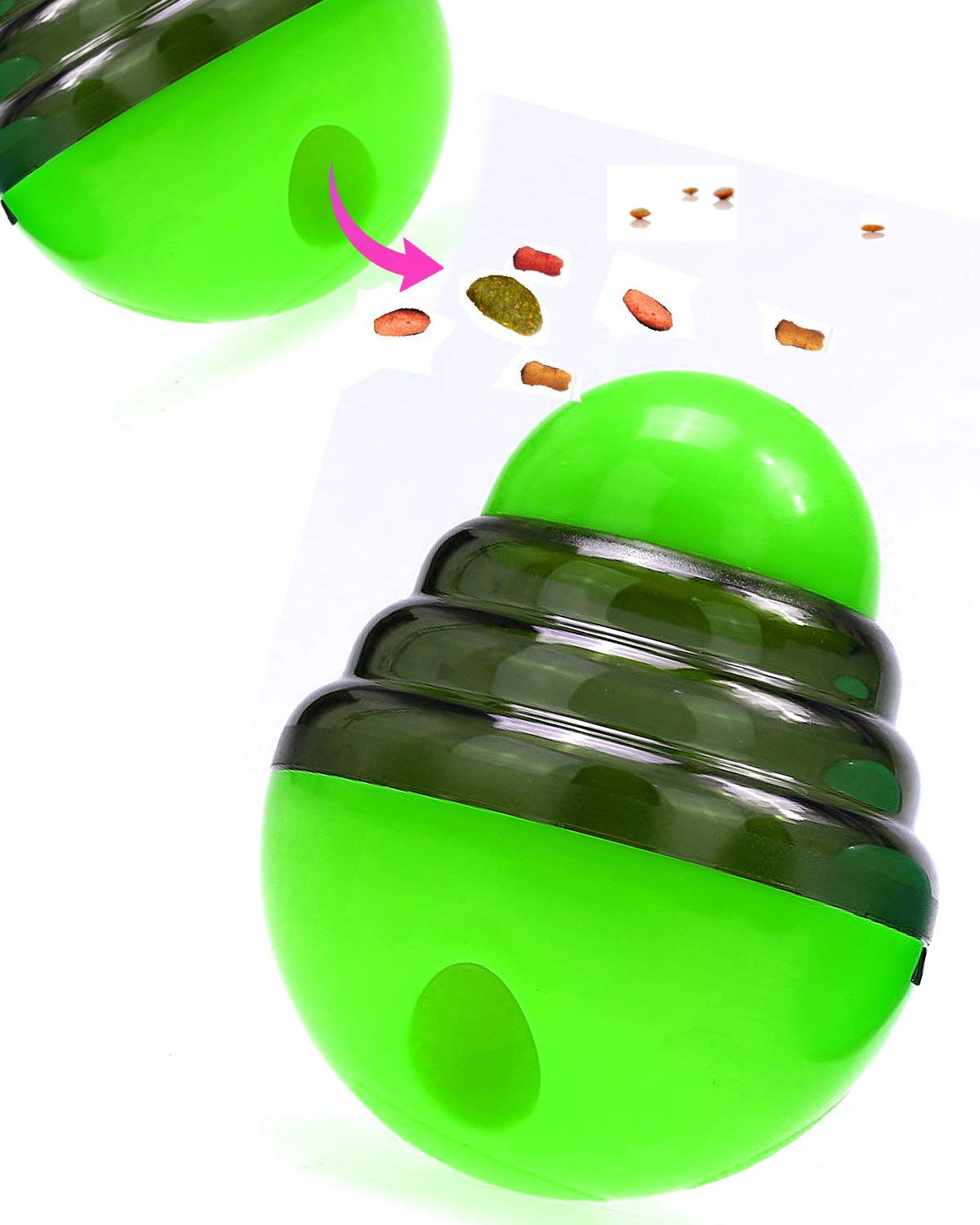Wagooly 2-Hole Wobble Dog Treat Dispenser - Interactive Slow Feeder Toy for Puppies & Dogs, Mind-Stimulating IQ Treat Ball, Pet Food Puzzle Game, Green - Perfect for Indoor Play & Training