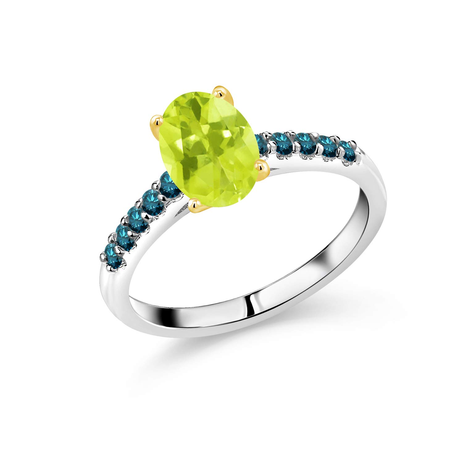 1.98 Ct Natural Yellow Lemon Quartz & Blue Diamond Ring in 925 Sterling Silver with 10K Gold Prongs - Elegant Birthstone Jewelry for Women, Perfect for Anniversary Gifts & Special Occasions