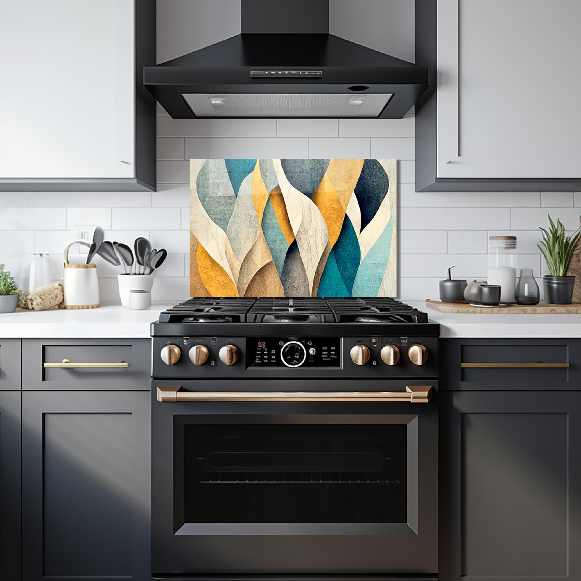 Abstract Leaves Glass Splashback - Modern Kitchen Backsplash for Stylish Home Decor | Perfect for Kitchen Renovation & Interior Design