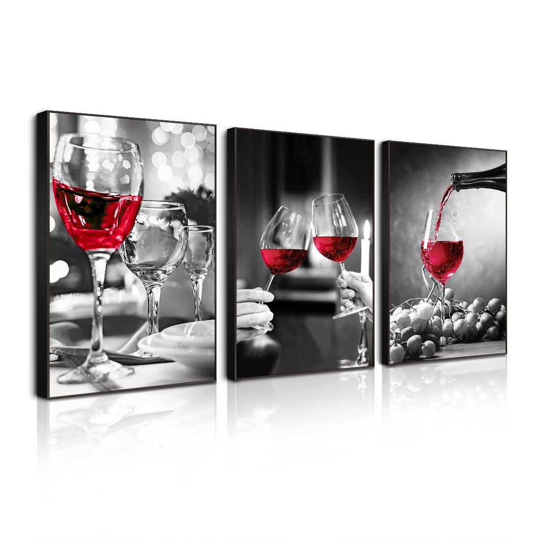BOOMER 3-Piece Wine Theme Canvas Wall Art Set with Wooden Frames - Kitchen & Dining Room Decor for Wine Lovers | Perfect for Home Bar, Restaurant, or Gift Giving