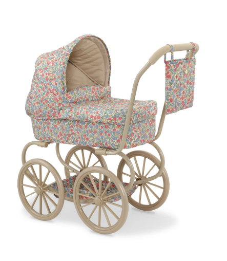 KONGES SLOJD Minnie Doll Pram - Premium Wooden Baby Stroller for Toddlers | Perfect for Pretend Play, Gift for Girls, Indoor & Outdoor Use
