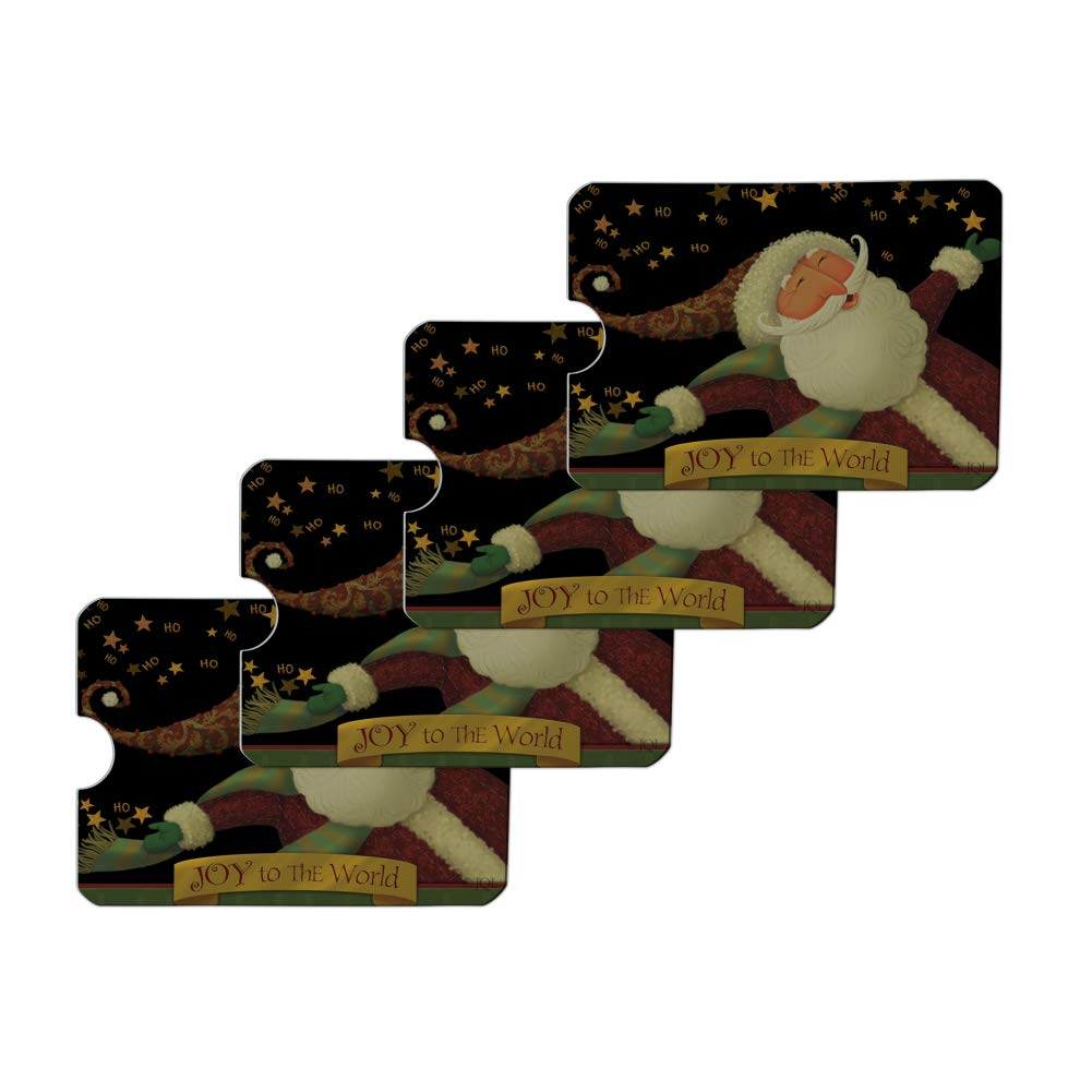 Christmas Santa Joy to the World RFID Blocking Credit Card Holder Set of 4 - Protect Cards from Skimming - Perfect for Holiday Travel, Shopping & Gift Giving