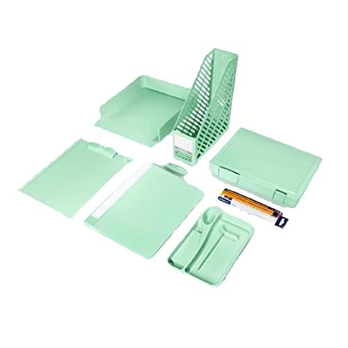 AddValue Pastel Colors 8-Piece Desk Organizer Set - Paper Tray, File Holder, Clipboard, Clear File, Pen Tray, Pencil & Eraser - Mint Green Office Supplies for Home & Workspace Organization