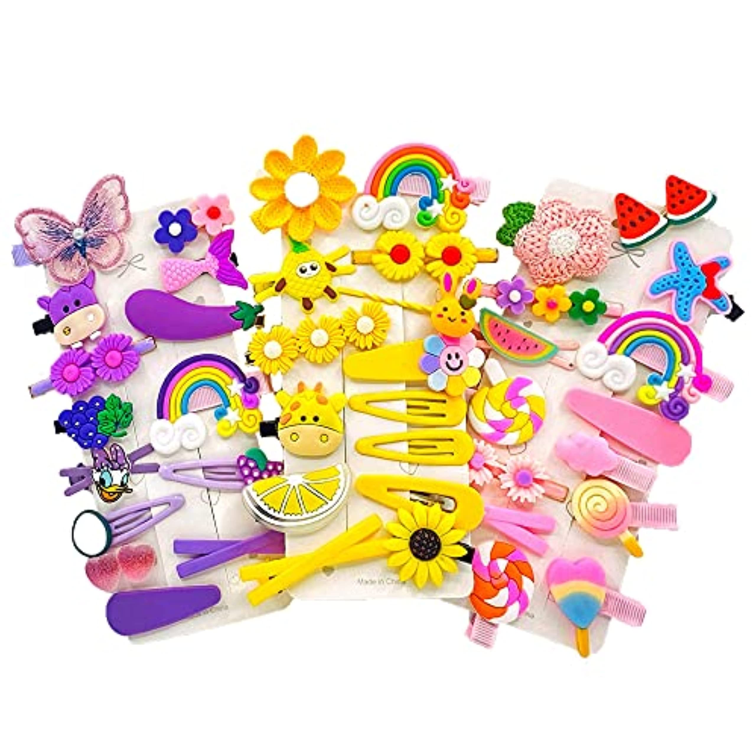 42 PCS Colorful Cute Hair Clips for Baby Girls - Rainbow Candy Flower Fruit Animal Hair Pins Barrettes & Bows for Infants Toddlers Kids Teens | Perfect for Parties School Photos Daily Styling