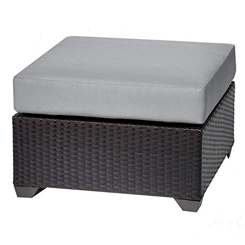 BOWERY HILL Gray Outdoor Patio Ottoman - Waterproof & Weather-Resistant for Garden, Deck, Poolside, and Backyard Relaxation