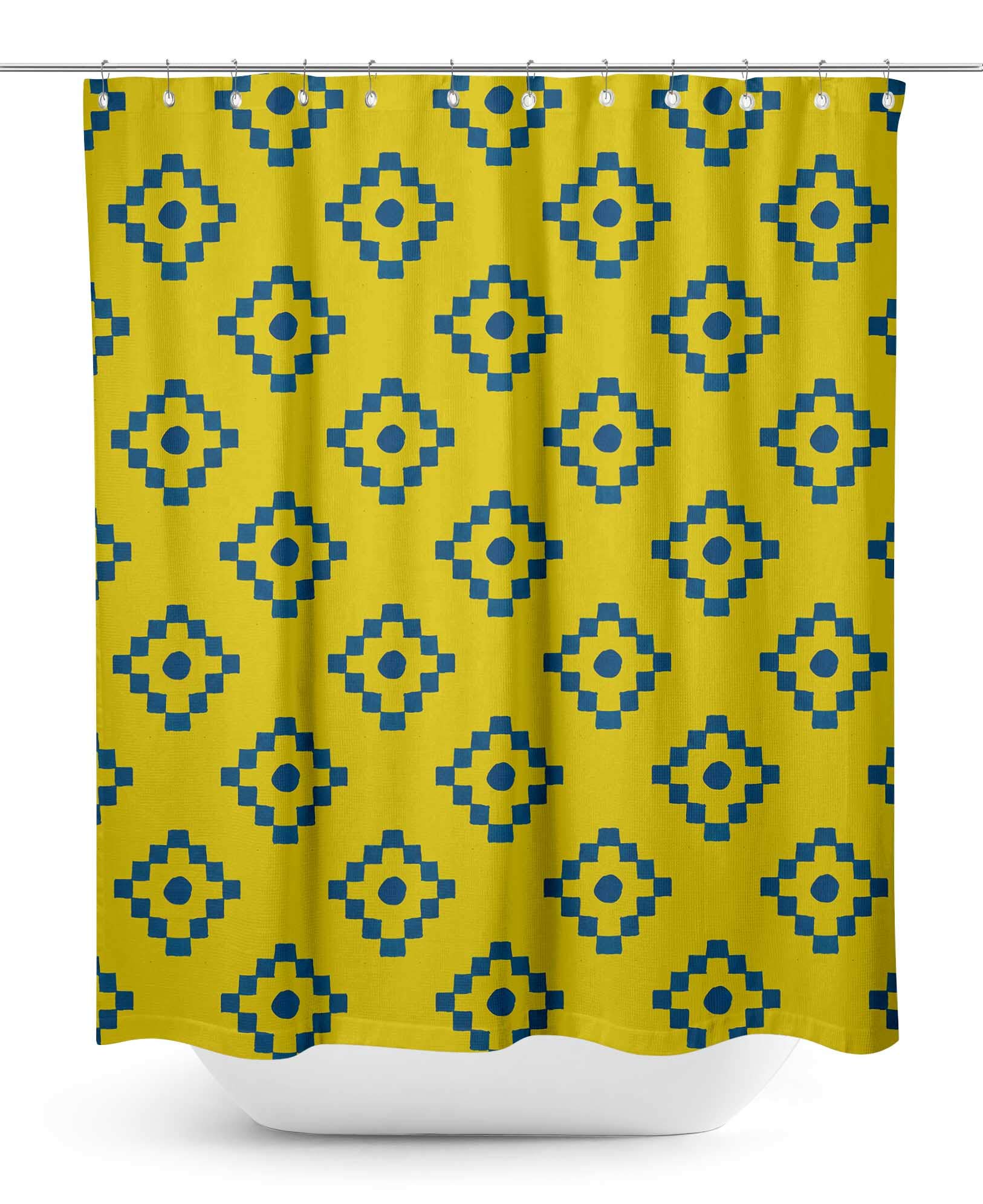 Stylish Yellow Diamond Geometric Bathroom Shower Curtain - Waterproof & Resistant, 60 x 70 Inches - Perfect for Modern Bathroom Decor & Spa-Like Shower Experience