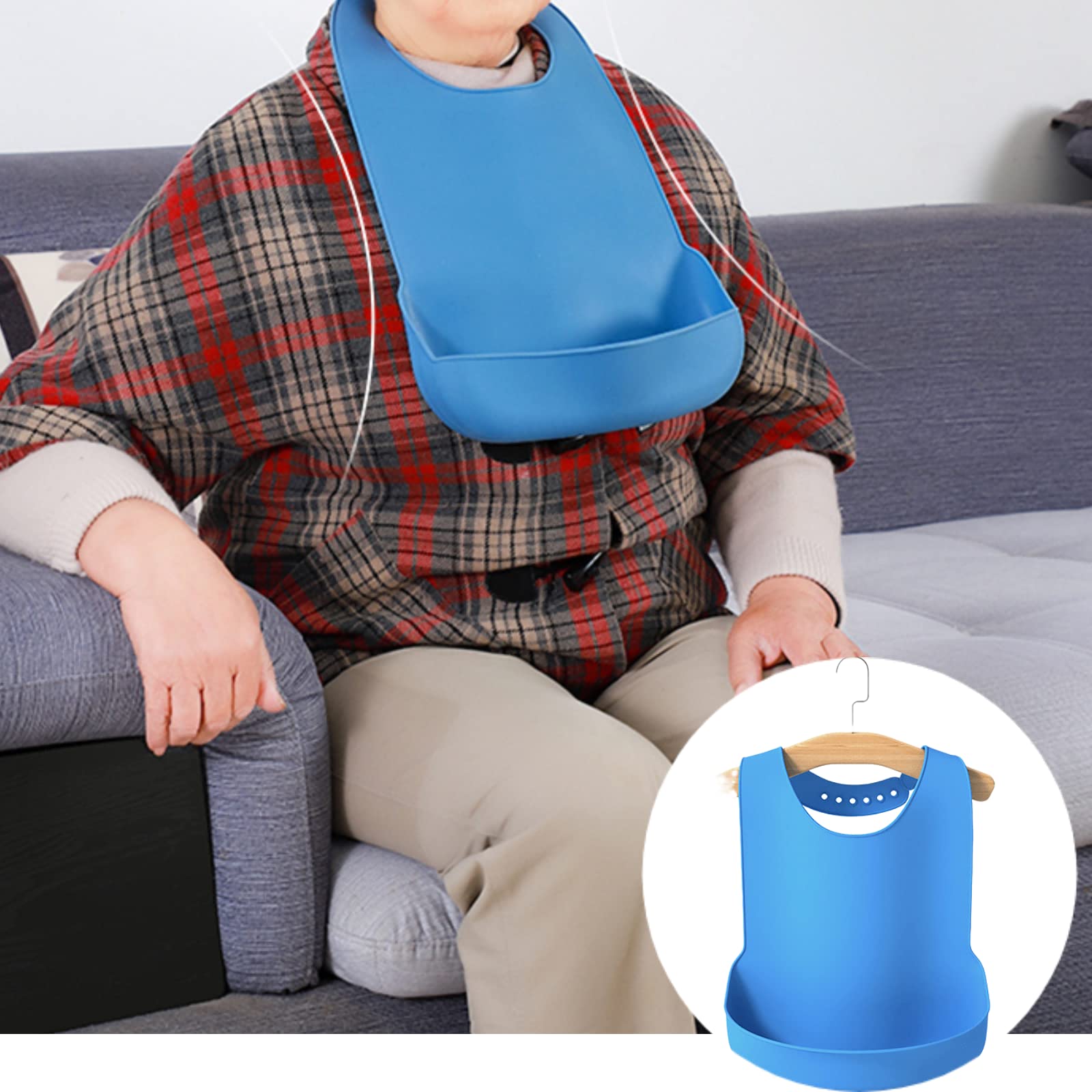 Waterproof & Reusable Silicone Adult Bibs for Elderly - Washable Crumb Catcher for Men and Women with Dementia or Parkinson's (Blue) - Perfect for Mealtime, Nursing Homes & Assisted Living