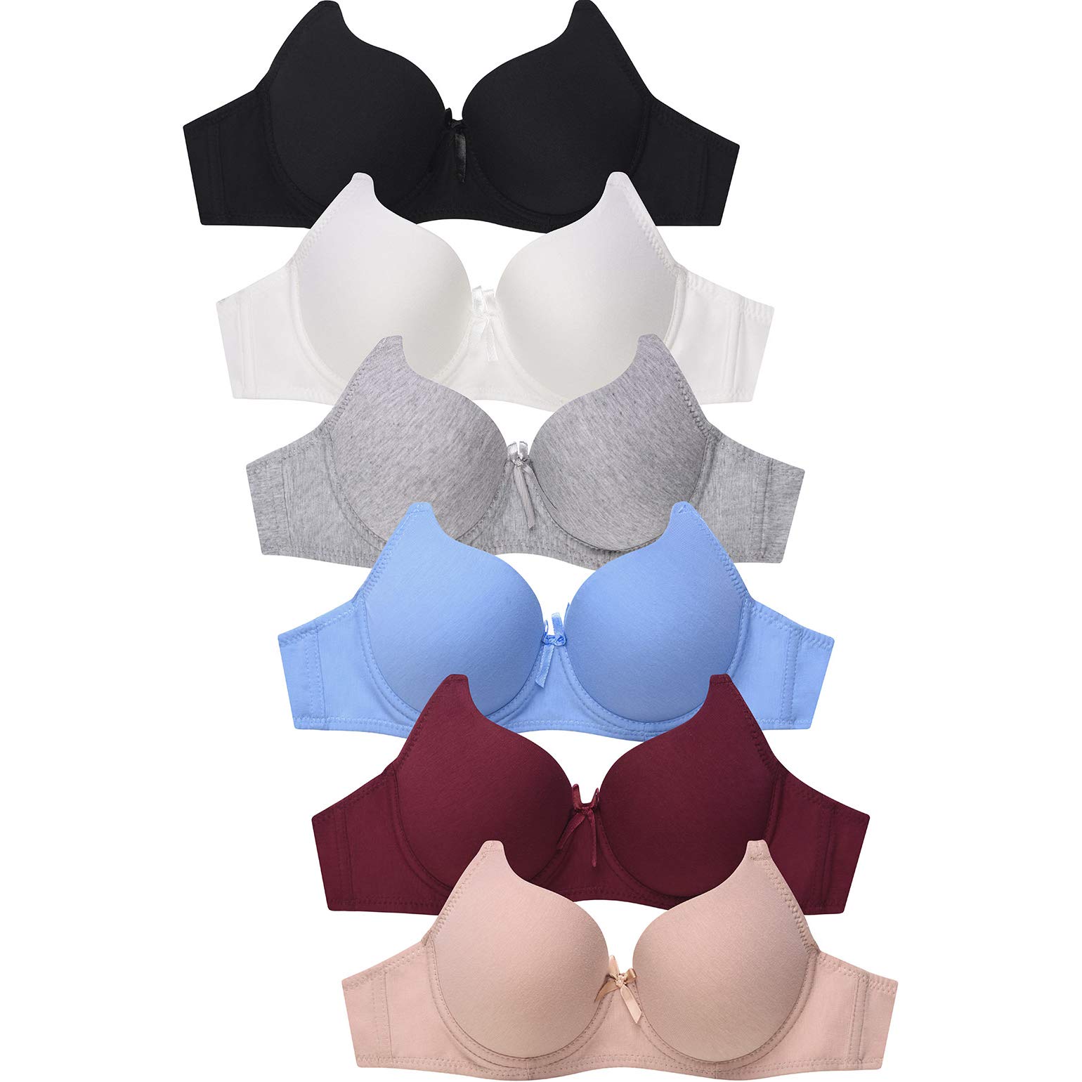 Mamia Women's Comfortable Lace Bras 6-Pack - Wireless Bralette, Seamless Underwear for Everyday Wear, Sleep & Lounge