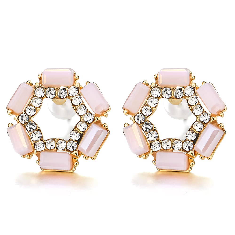 Pink Crystal Flower Stud Earrings for Women - Party & Wedding
