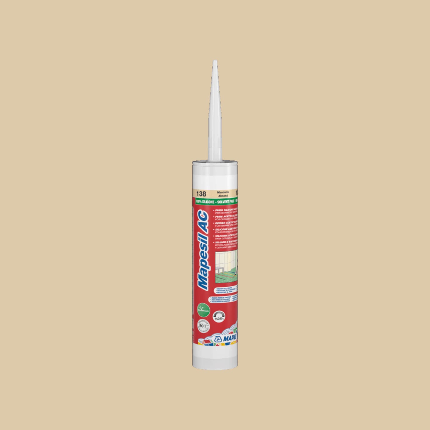 Mapei Silicone AC 138 Sealant - 10.5oz (310ml) Almond Color - Premium Kitchen & Bathroom Caulk for Waterproofing & Gap Filling - Ideal for Countertops, Sinks, Showers & Tile Applications