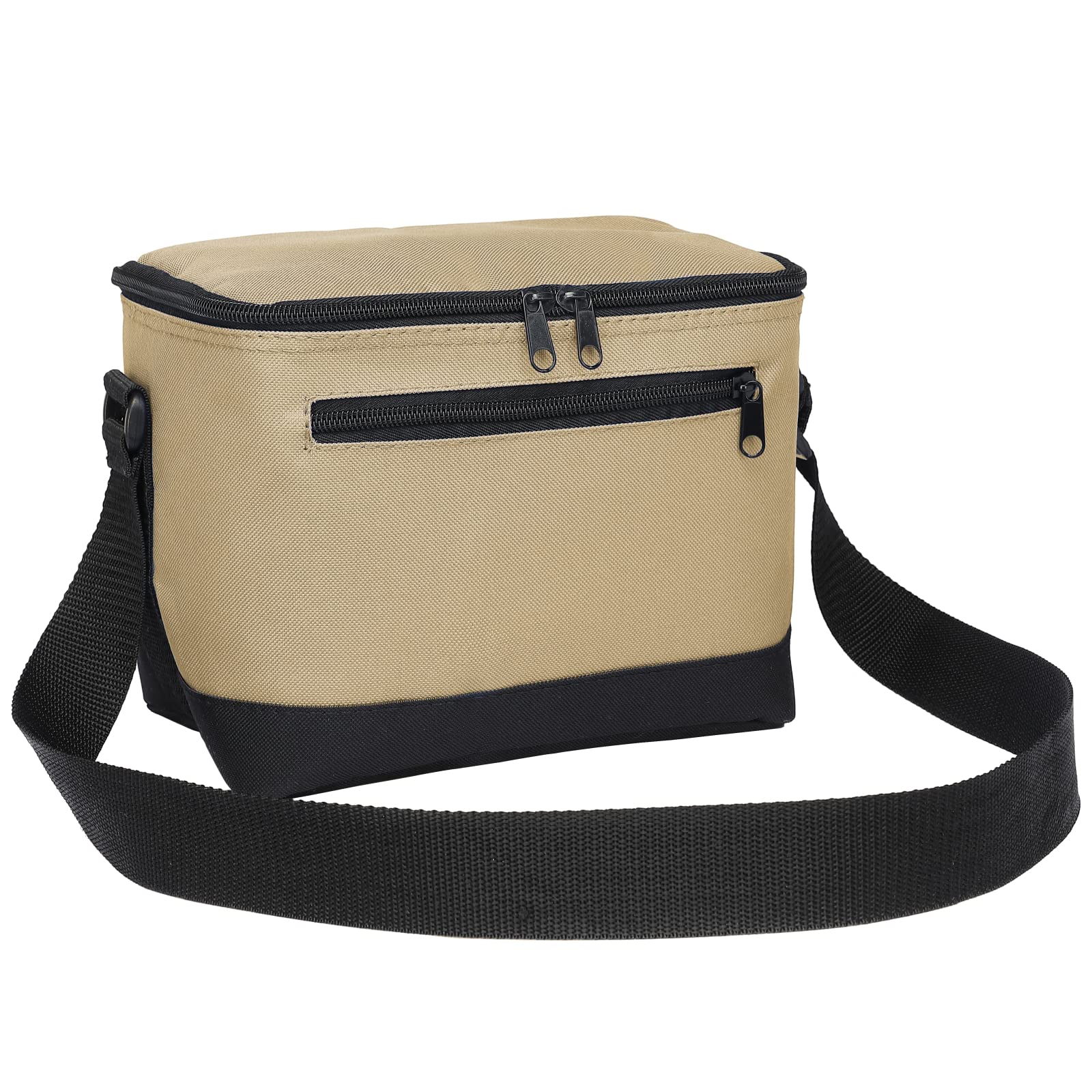 MissMoon Small 6 Can Insulated Lunch Cooler Bag with Adjustable Strap - Portable Tote Container for Adults, Women & Men in Khaki - Perfect for Picnics, Work, and Outdoor Adventures