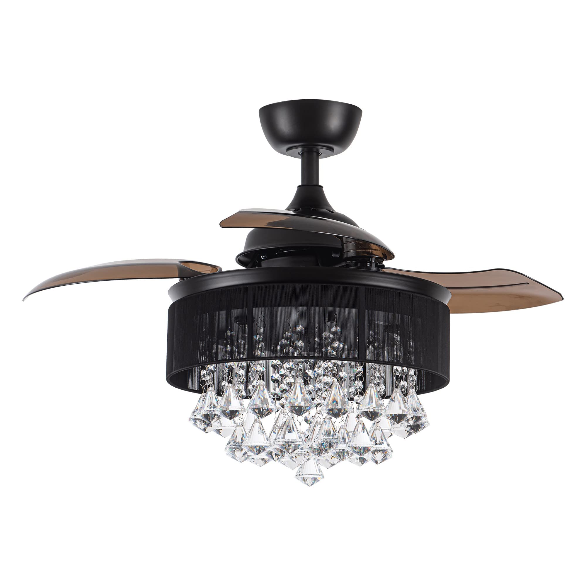 Parrot Uncle 36 Inch Black Ceiling Fan with Light & Remote Control - Retractable Chandelier Style for Living Room, Bedroom & Office