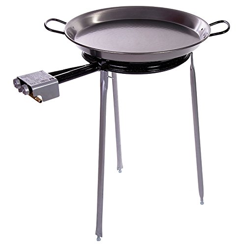 Premium Polished Steel Paella Pan with Gas Burner & Stand Set - Complete 13-Serving Kit for Authentic Spanish Paella | Outdoor Cooking, Parties & Family Gatherings