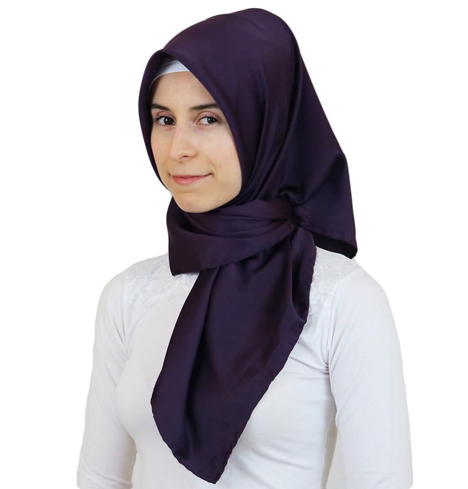 Aker Satin Square Hijab Scarf 6385-993 Plum - Soft Muslim Headscarf for Women, Breathable Prayer Shawl, Elegant Fashion Accessory for Daily Wear & Special Occasions