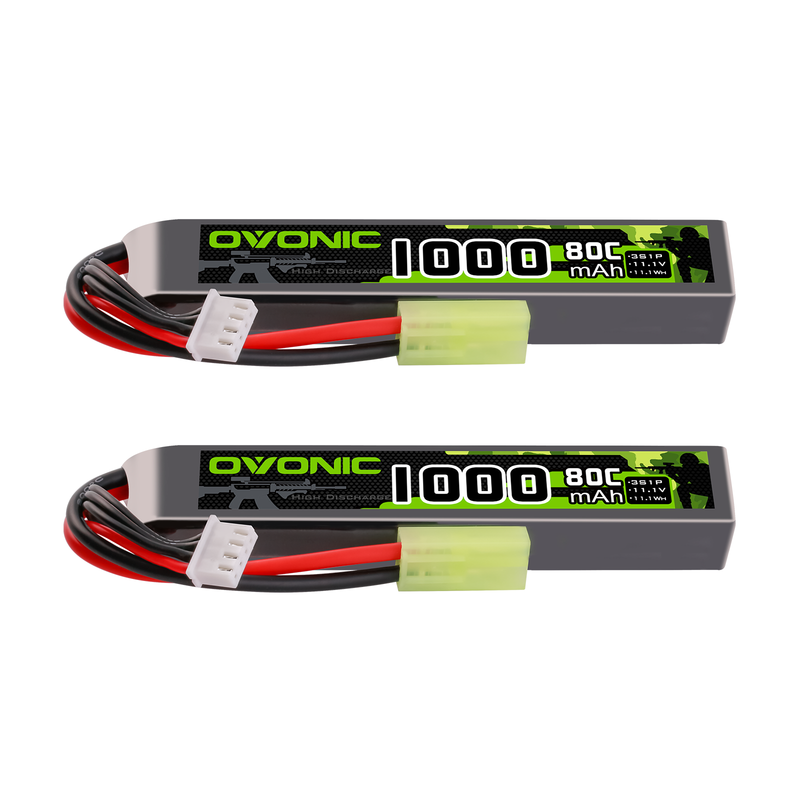 2 Pack Ovonic 2S Lipo Battery 1000mAh 7.4V 80C 2S1P with Tamiya Connector for Airsoft Guns - High Performance Rechargeable Battery for RC Cars, Drones and Airsoft Battles