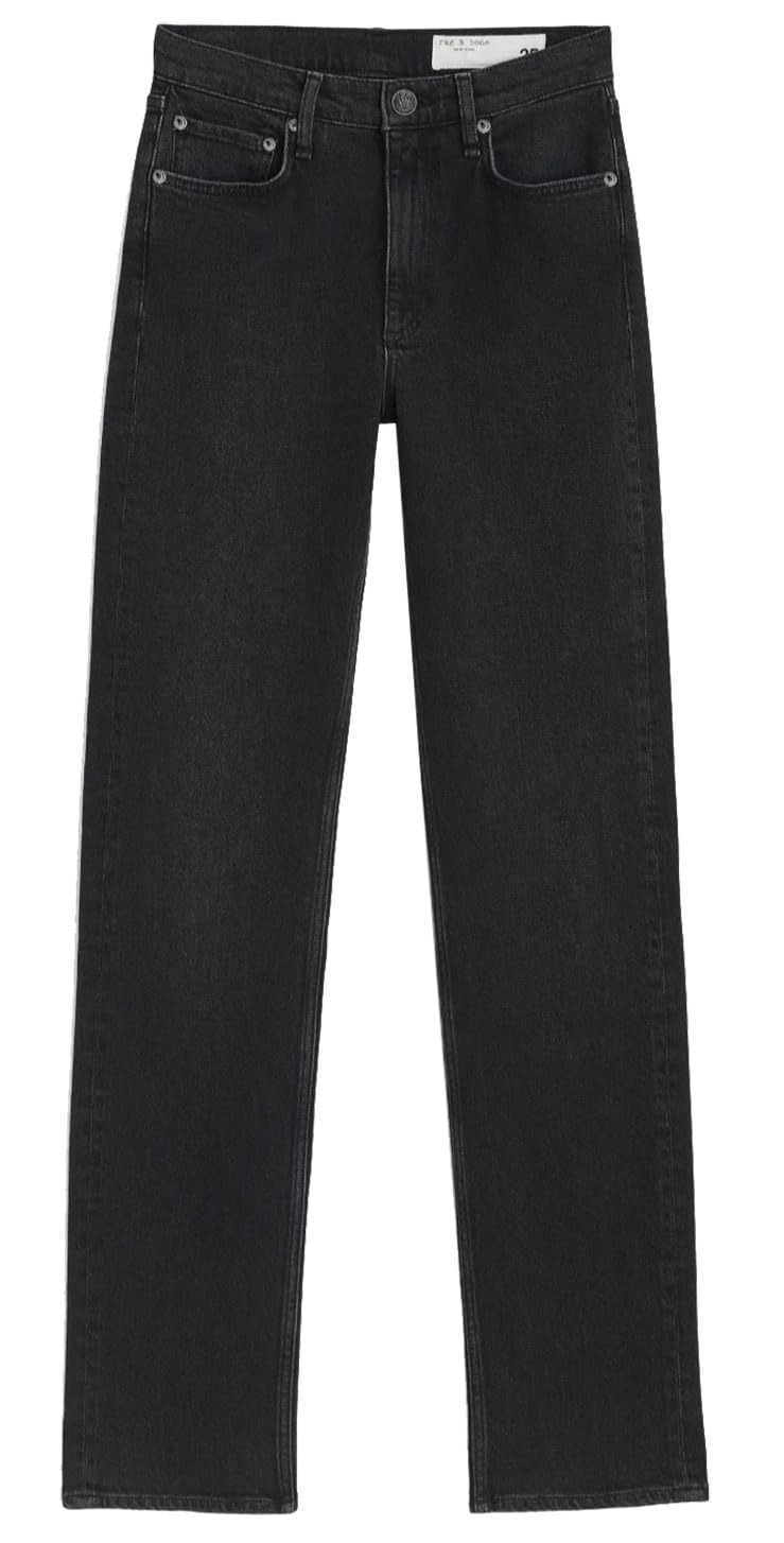 Rag & Bone Women's Worn in Black Harlow Full Length Jeans - High Waist Stretch Denim Pants for Casual & Night Out | Comfortable Slim Fit Jeans for Everyday Wear