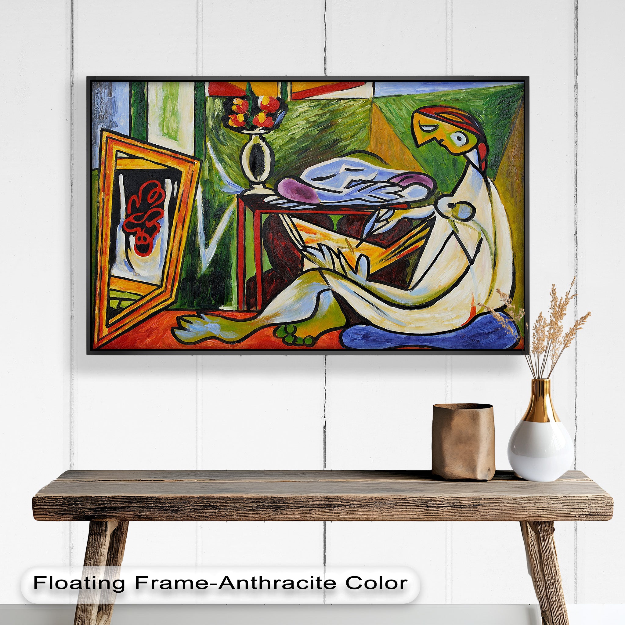 Abstract Interior Scene Picasso Style Oil Painting - Handmade Wall Art for Living Room, Bedroom & Office Decor