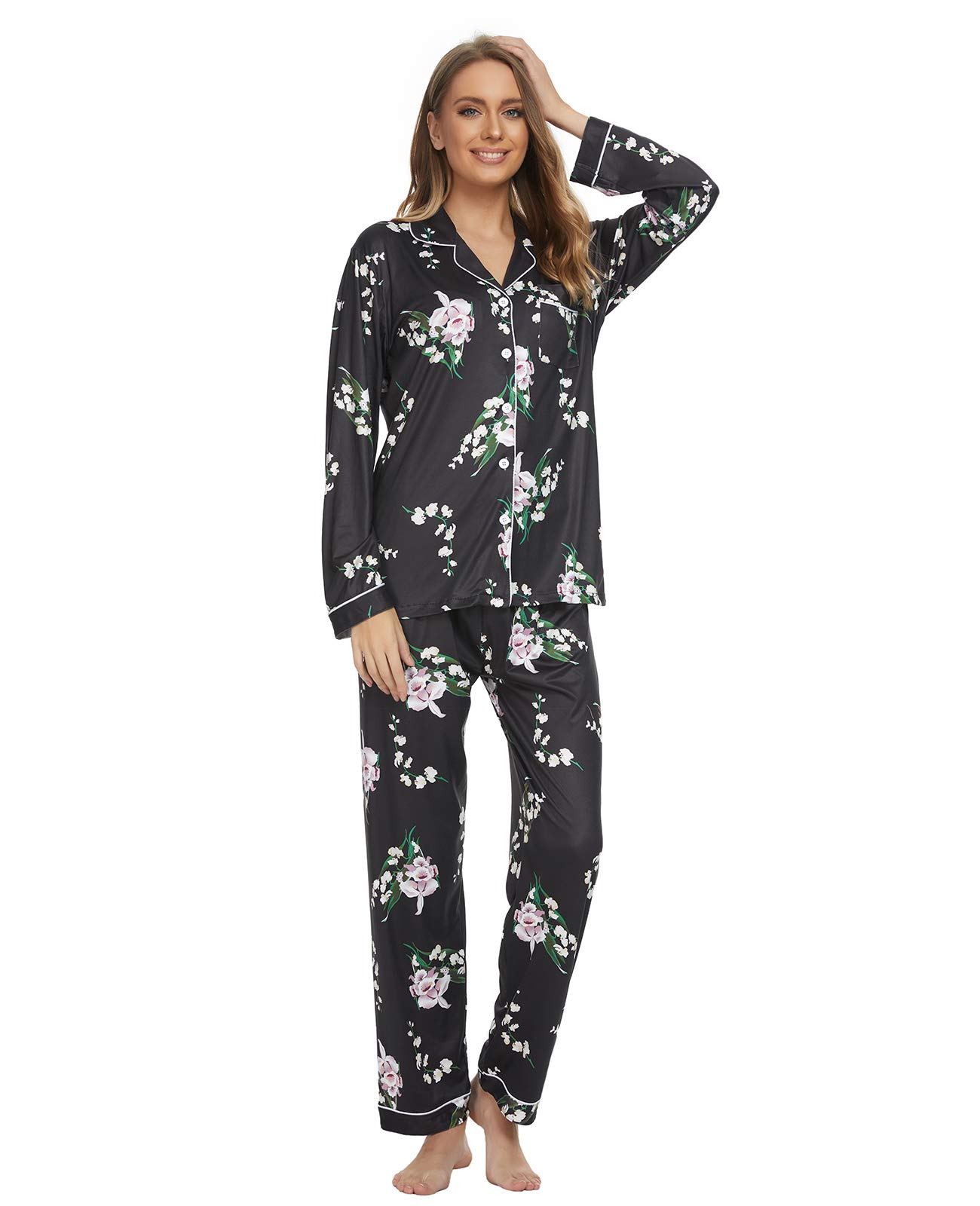 **MINTLIMIT Women's Floral Print Button-Down Pajama Set - Soft Long Sleeve Sleepwear & Lounge Wear for Comfortable Nights, Relaxing at Home, and Cozy Weekends**