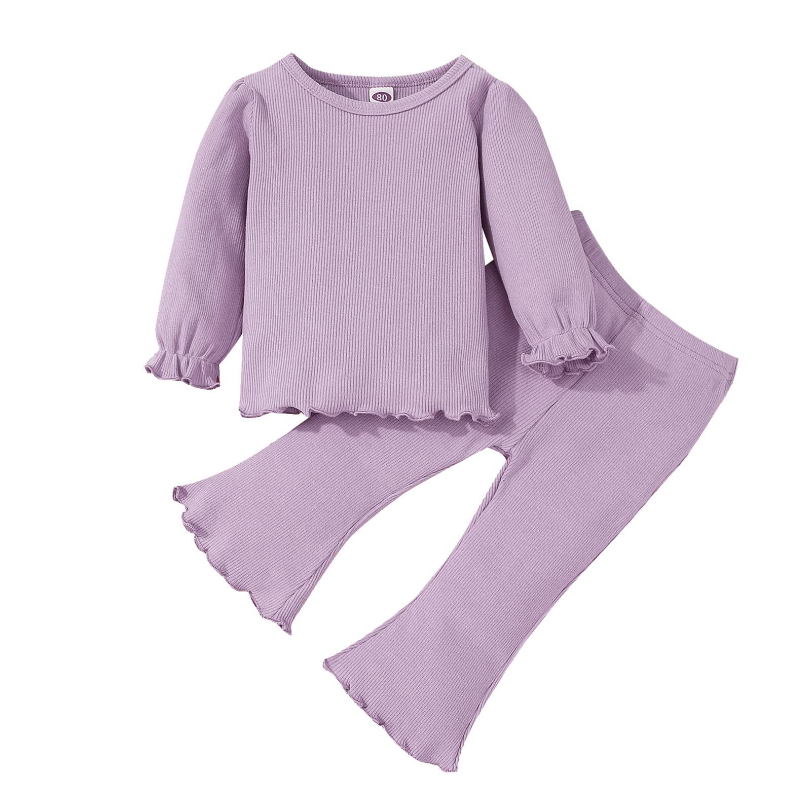 Xbgqasu Infant Girls Long Sleeve Solid Ribbed Tops & Flare Pants Outfits - Stretchy Baby Blankets for Girls (Purple, 18-24 Months) - Perfect for Playtime, Photo Shoots & Special Occasions