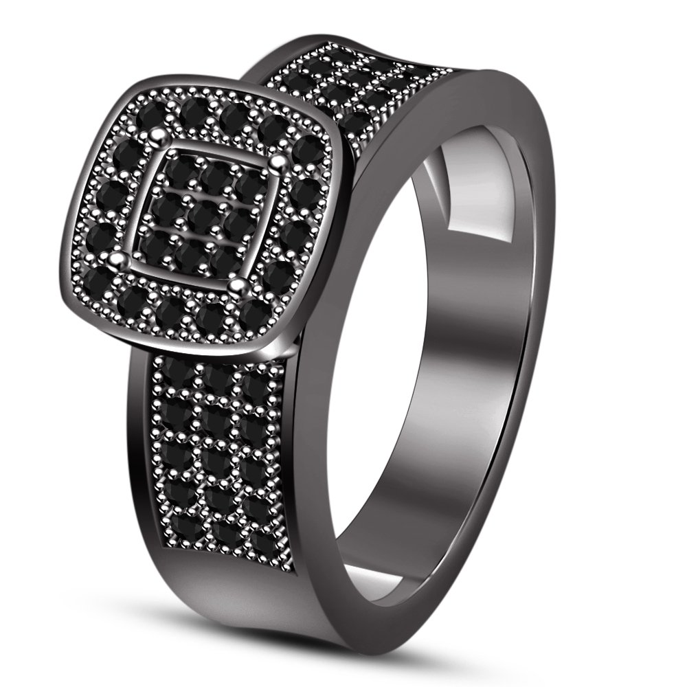 TVS-JEWELS 925 Sterling Silver Black Rhodium Plated Cubic Zirconia Engagement Ring for Women - Elegant Wedding, Proposal & Anniversary Jewelry Gift