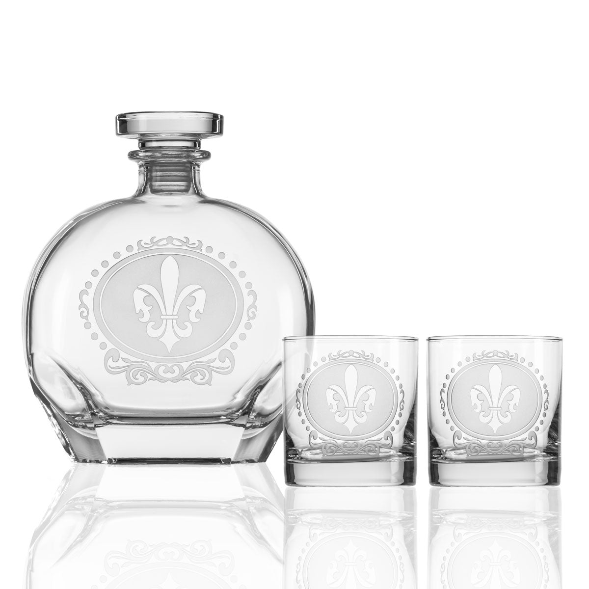 Royal Fleur De Lis 3-Piece Whiskey Decanter and Glasses Gift Set - Elegant Barware for Bourbon, Scotch & Cocktails | Perfect for Home Bars, Weddings & Gifts