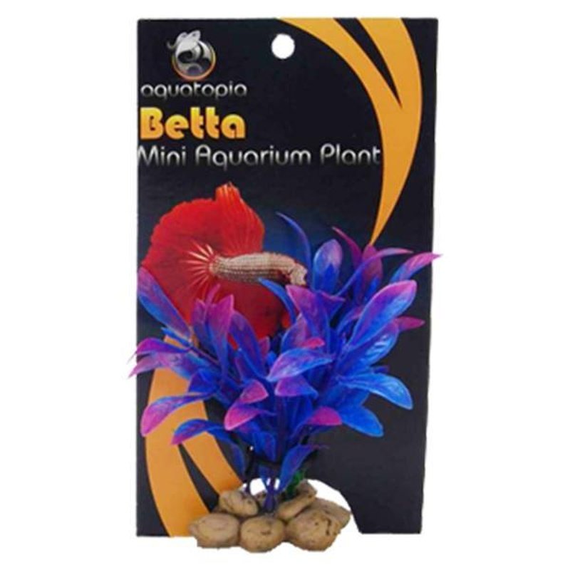 Aquatopia Artificial Betta Fish Plant Decor - Purple & Blue Silk Aquarium Plants for Betta Tanks, Fish Bowls & Home Aquascaping
