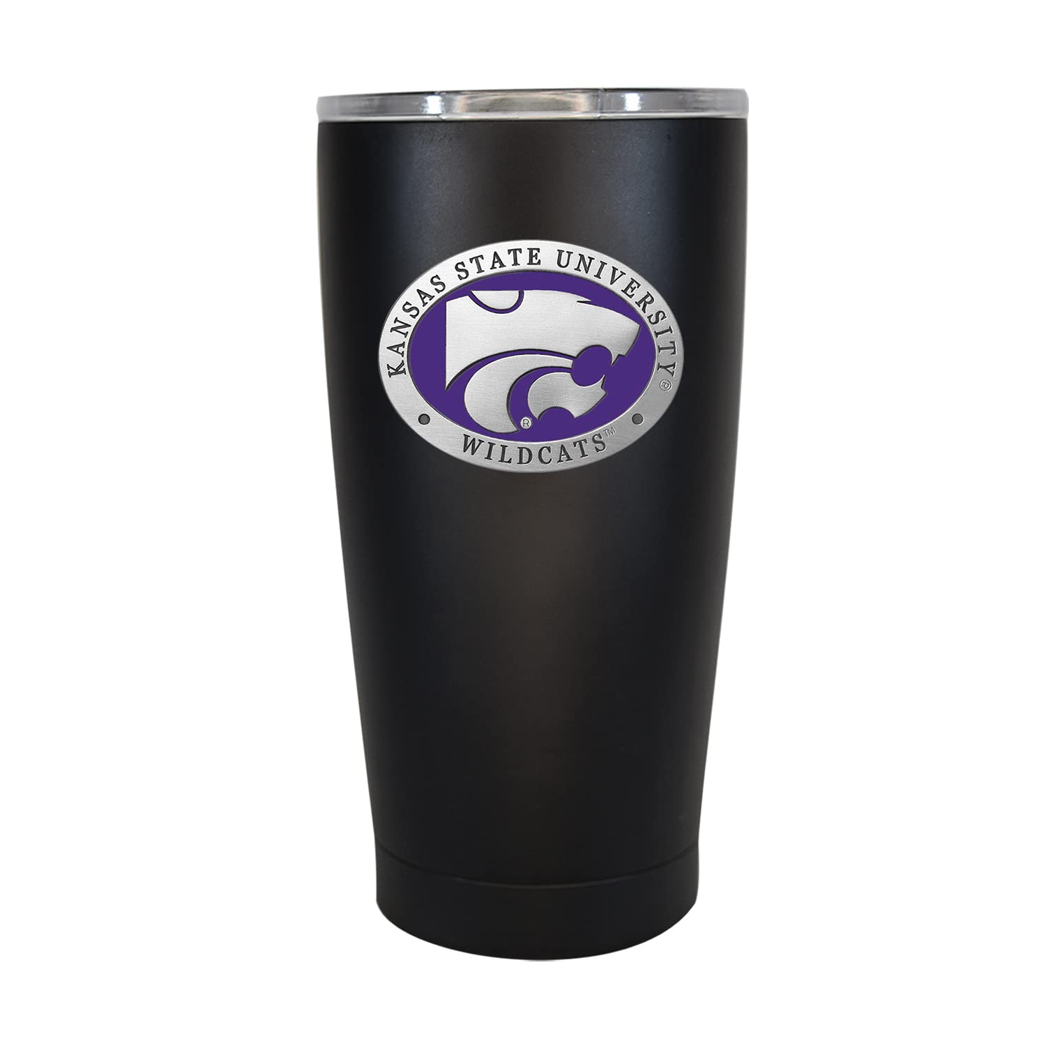 Kansas State 15 oz Insulated Tumbler - Black | Double Wall Vacuum Stainless Steel Travel Mug for Hot & Cold Drinks | Thermal Coffee Cup with Metal Pewter Inlay | Perfect for Office, Travel & Outdoor Activities