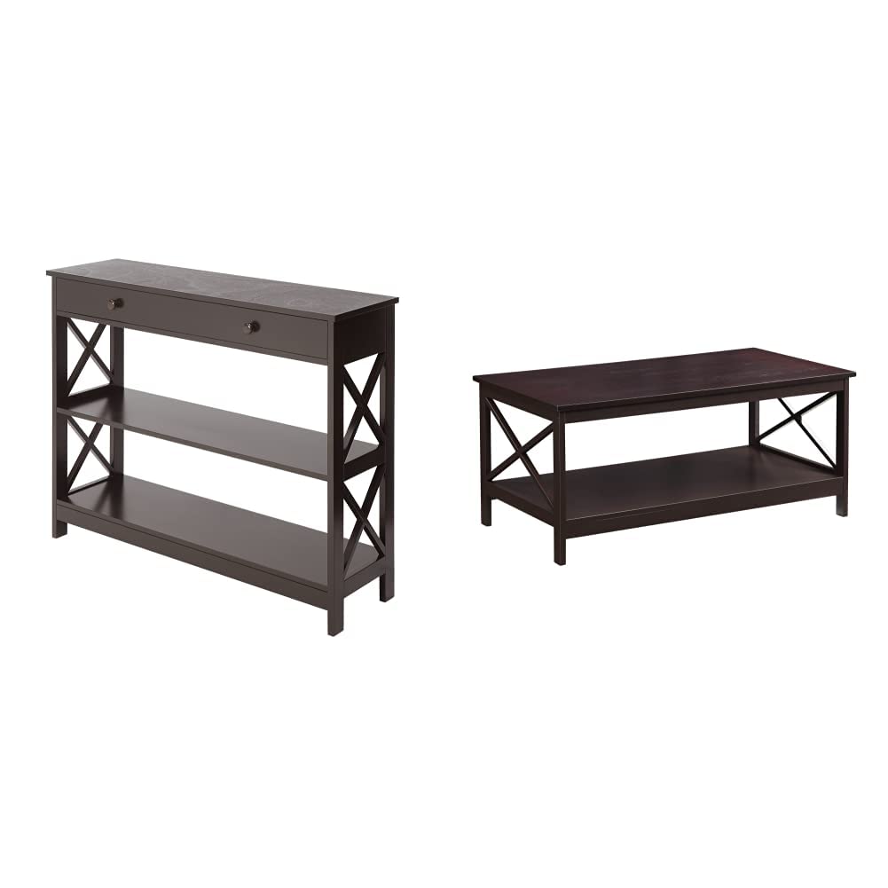 Convenience Concepts Oxford 1-Drawer Console Table & Coffee Table Set in Espresso Finish - Perfect for Living Room, Entryway, or Office Furniture