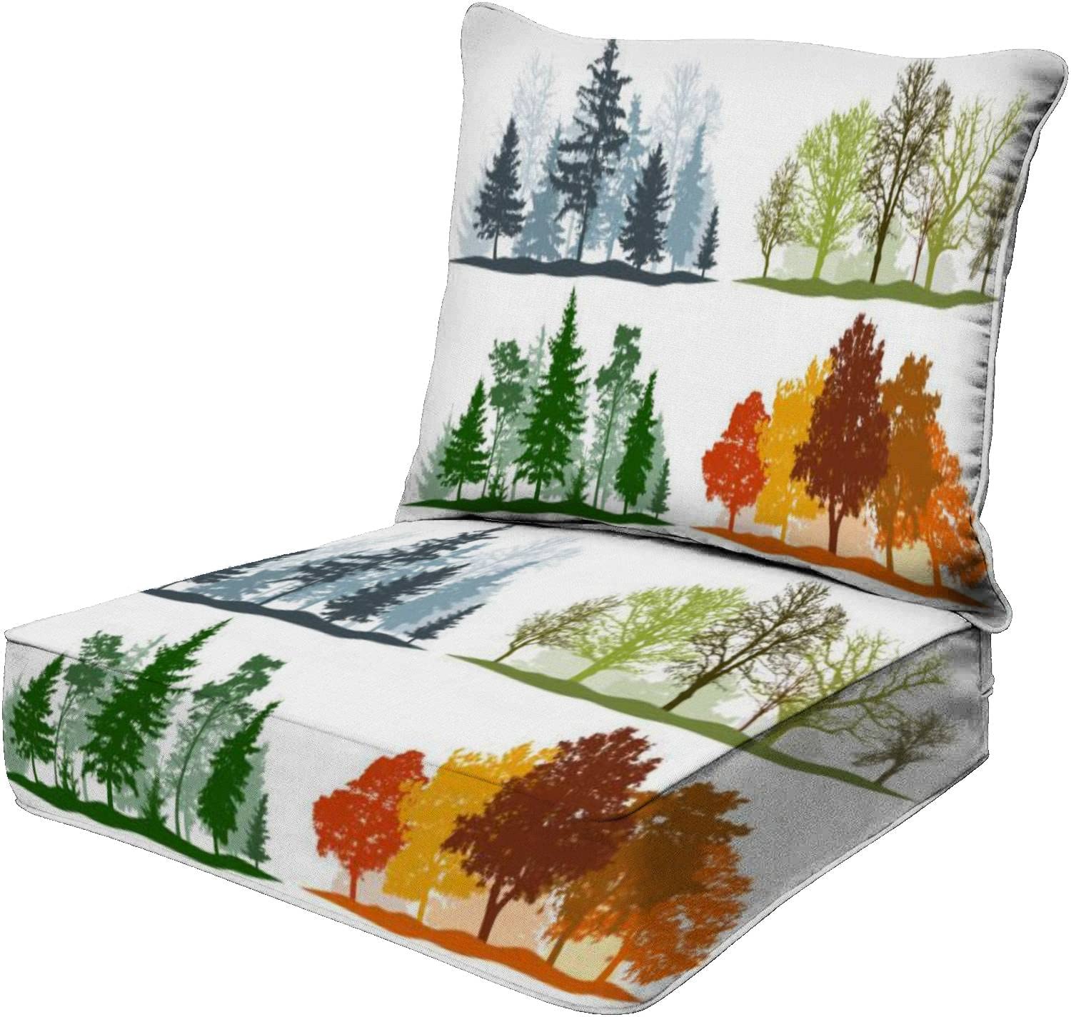 OPNERLKNC 4-Season Outdoor & Indoor Patio Cushions - Deep Seat Furniture Replacement Cushions for Poolside Lounge Chairs, Forest Trees Design - Perfect for All-Weather Use in Backyard, Deck, and Sunroom Relaxation