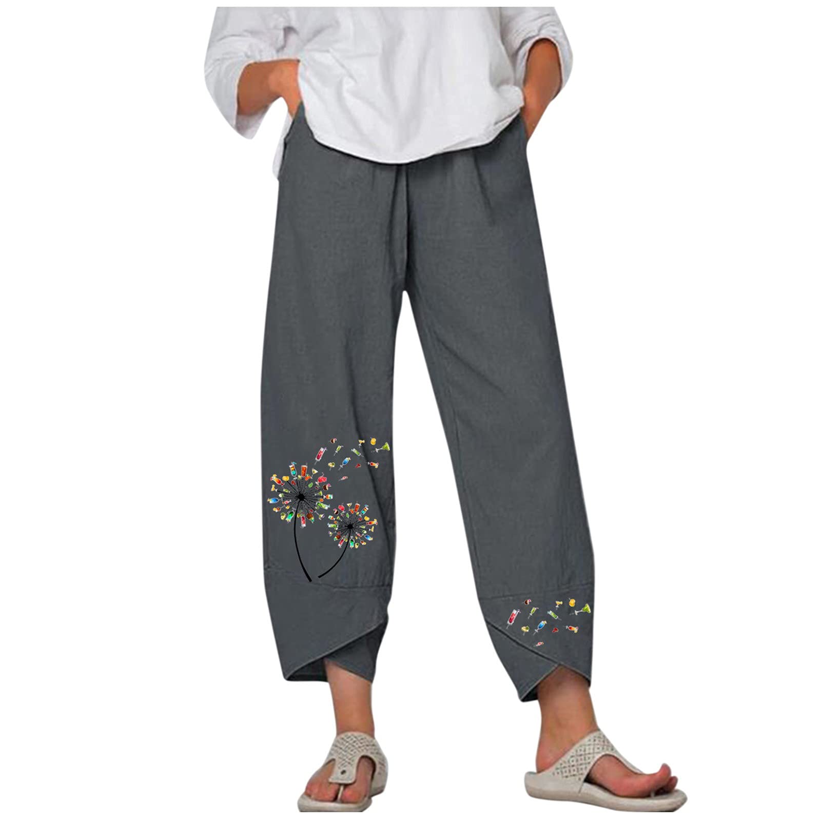 RIJJTRP Women's Casual Elastic Waist Wide Leg Pants - Breathable Cotton Linen Summer Trousers for Work, Travel & Everyday Comfort
