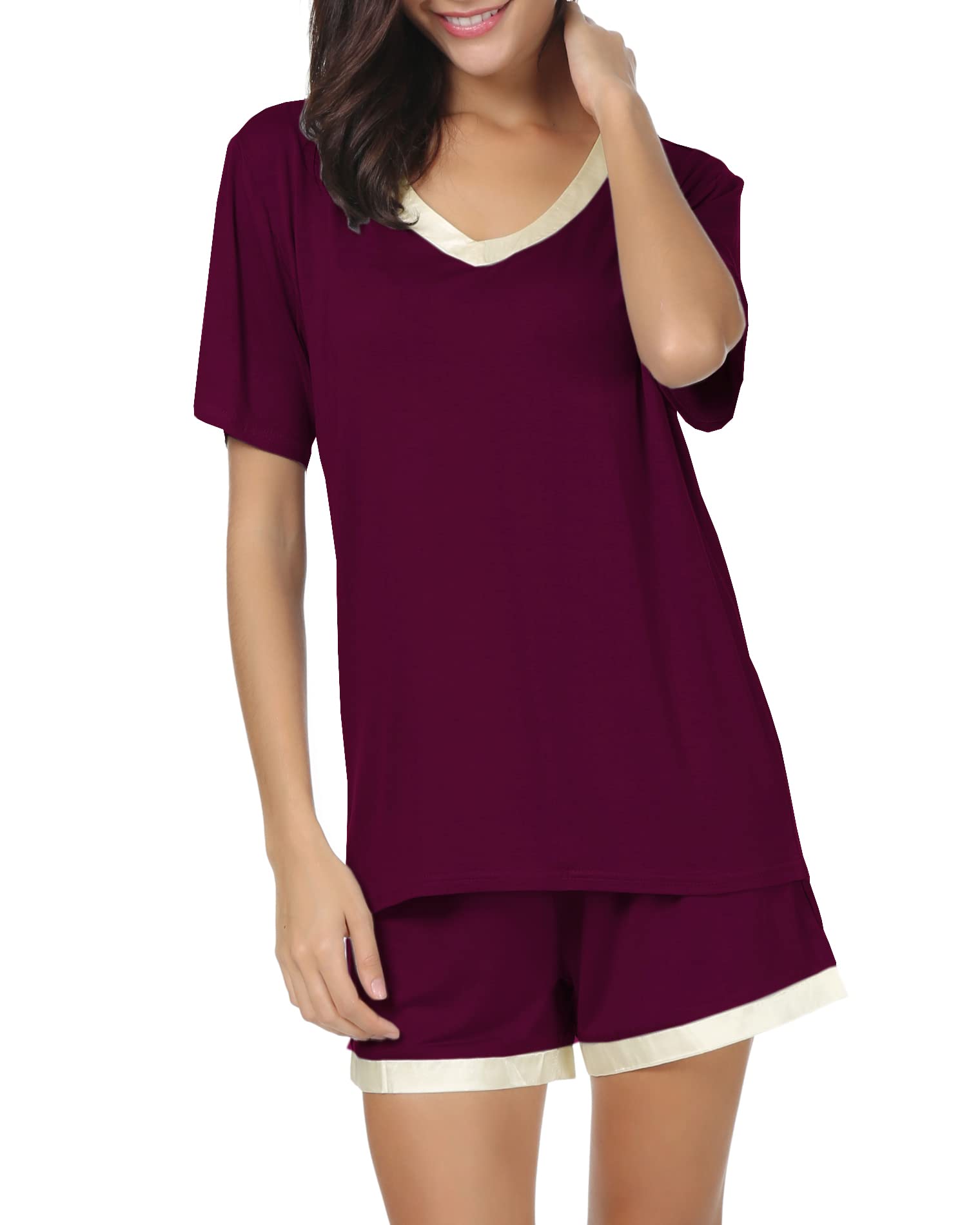 Invug Women's Short Sleeve V-Neck Pajama Set - Soft Sleepwear with Comfortable Shorts for Lounge & Nightwear | Perfect for Relaxing at Home, Sleepovers, and Vacation Travel