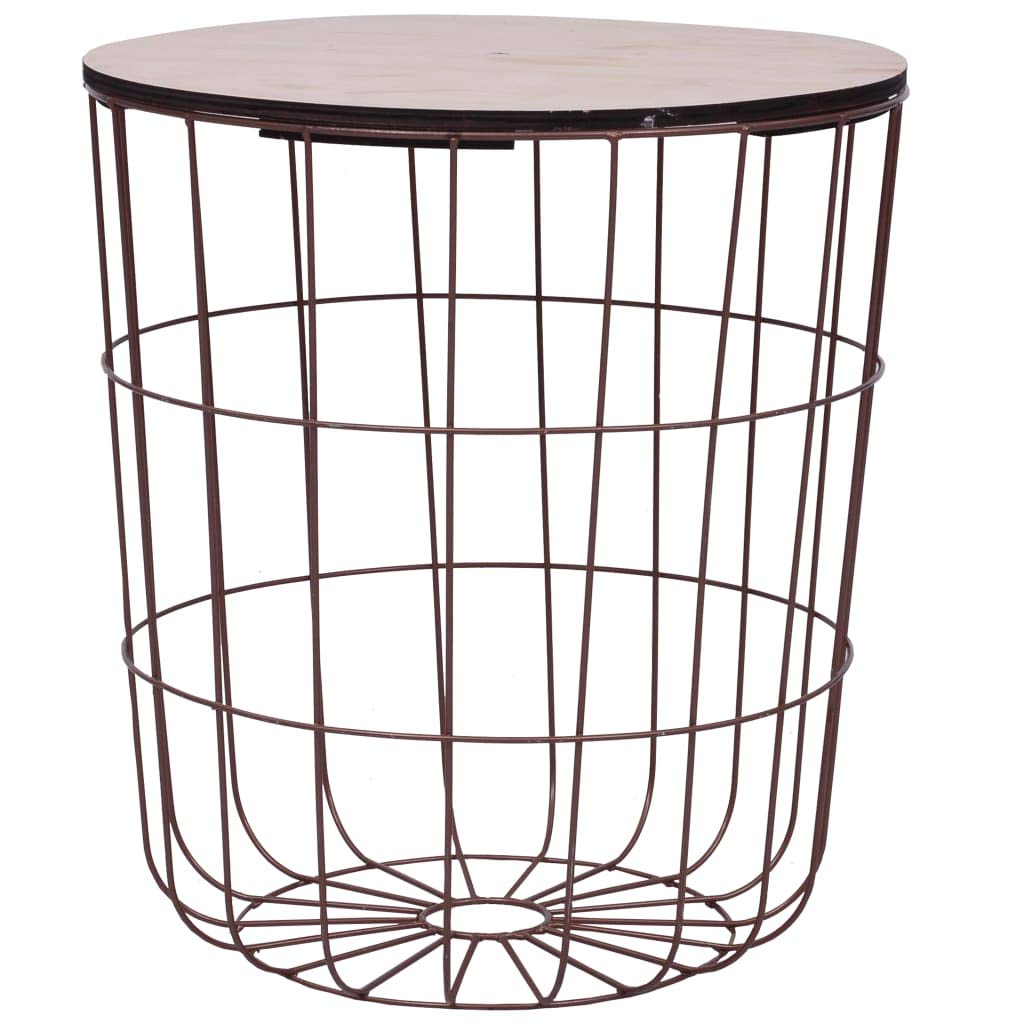 Round Coffee Table with Storage Basket - Unfade Memory Side End Table for Living Room, Removable MDF Top in Copper Finish | Perfect for Small Spaces, Home Decor & Coffee Table Organization