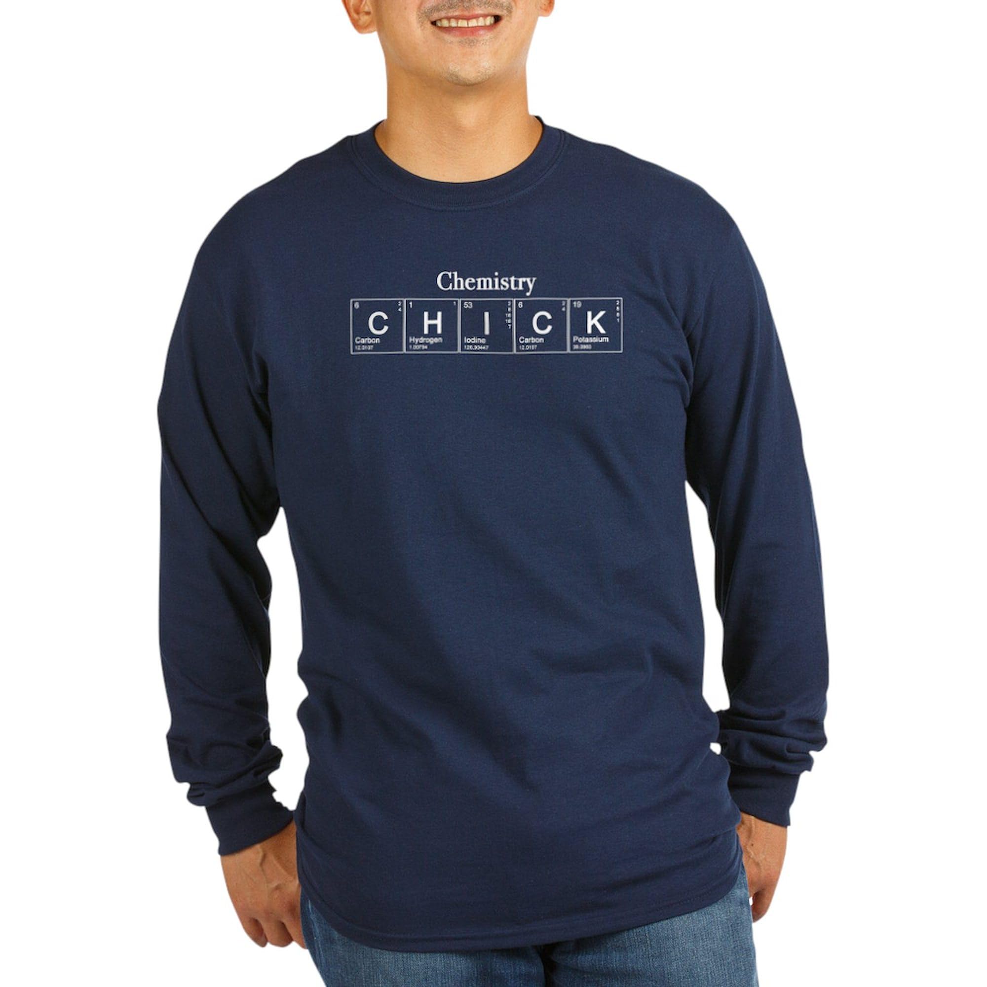 Chemistry Chick Long Sleeve Dark T-Shirt for Men | Science Lover Crewneck Tee | Perfect for Lab Work, College Campus & Nerdy Gift Giving