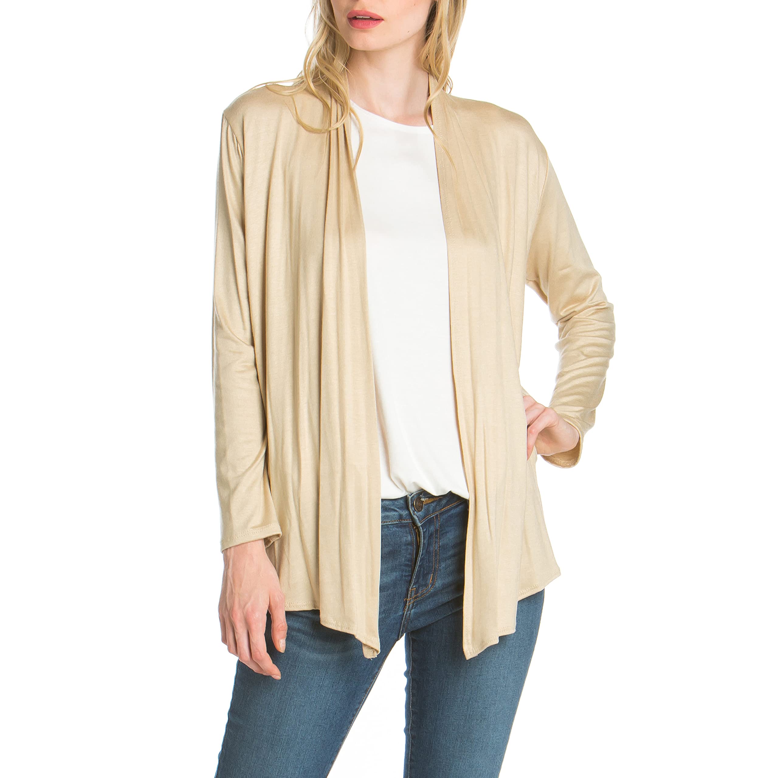Azules Women's Rayon Open Front Drape Cardigan - Lightweight Summer Cover Up for Beach, Office & Casual Outfits
