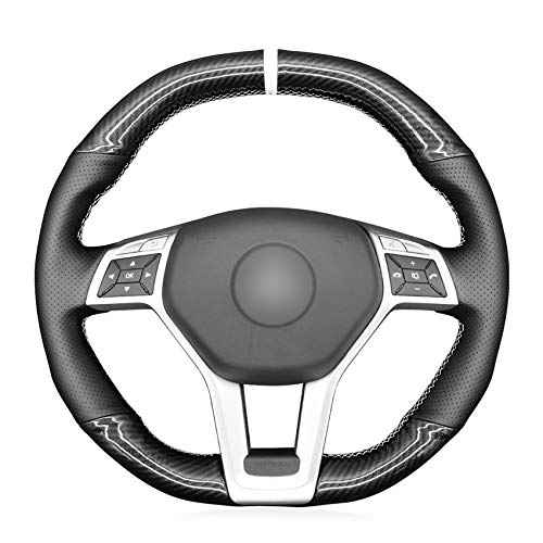 Premium Black Microfiber Leather & PU Carbon Fiber Steering Wheel Cover for Mercedes Benz AMG 2015 - Non-Slip Grip, Enhanced Comfort for Daily Driving & Road Trips