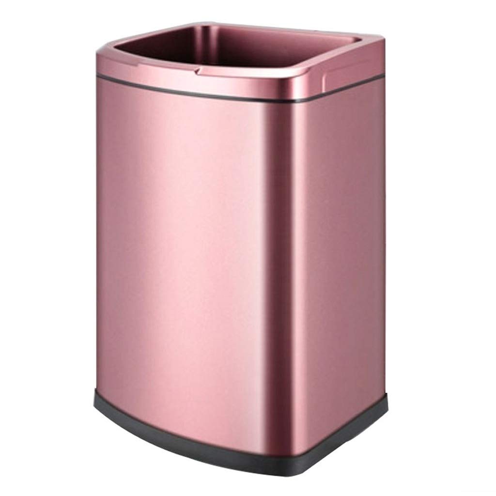 Stainless Steel Step Trash Can - 9L Compost Bin for Kitchen, Bathroom, Bedroom & Living Room - Uncovered Square Garbage Can (Pink) - Perfect for Waste Sorting & Eco-Friendly Home Organization
