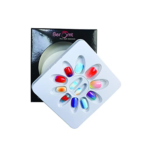Beromt Press On Nails Set - 24pcs Full Cover Fake Nails with Beautiful Multicolor Acrylic Designs for Kids & Teens | Easy to Apply, Reusable Artificial Nails for Parties, Halloween, School Events & Daily Wear