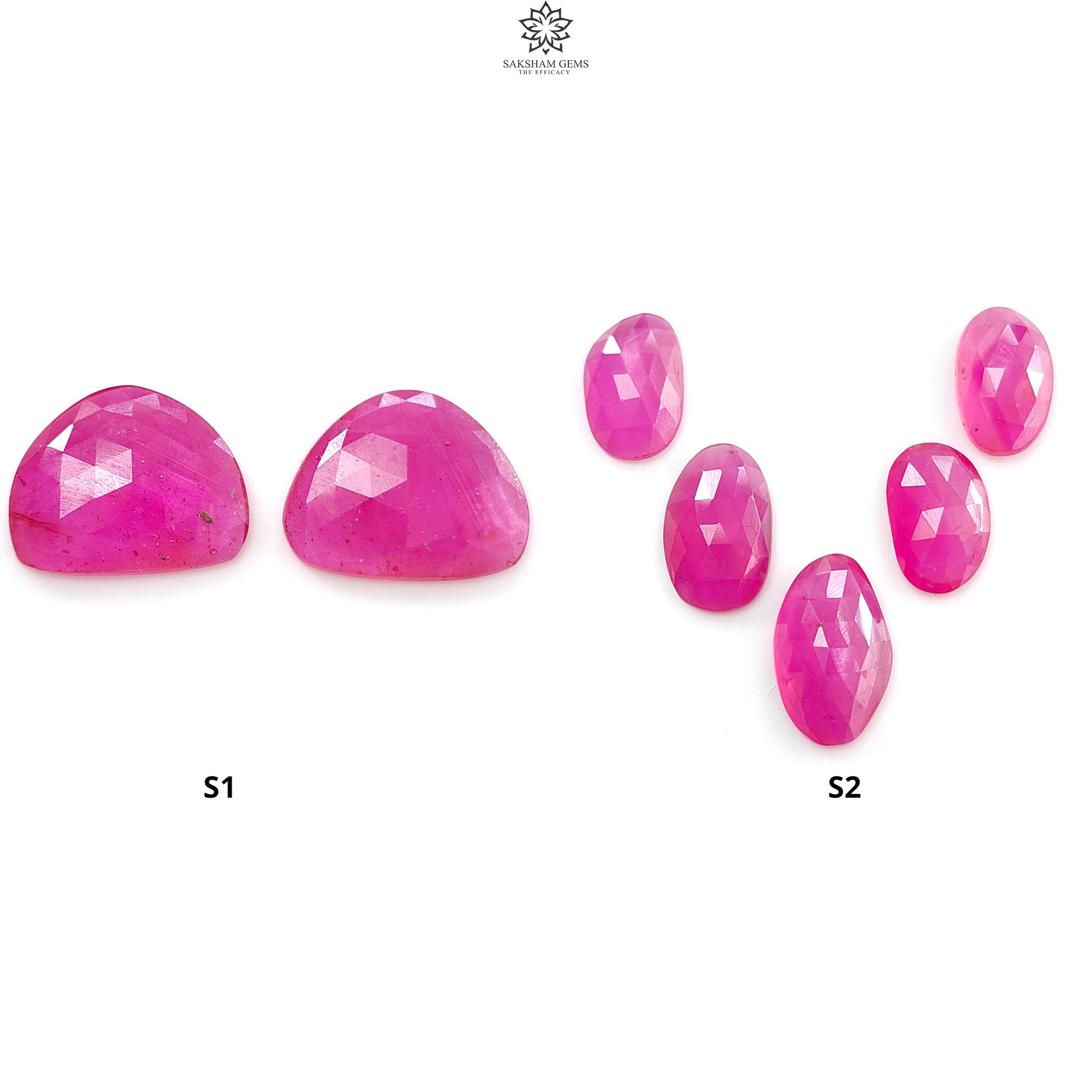 Natural Pink Ruby Gemstone Rose Cut Slices - Glass Filled Faceted Ruby (2pc/5pc Set) for Jewelry Making, Rings, Necklaces & DIY Crafts - Perfect for Birthstone Gifts & Boho Fashion Accessories