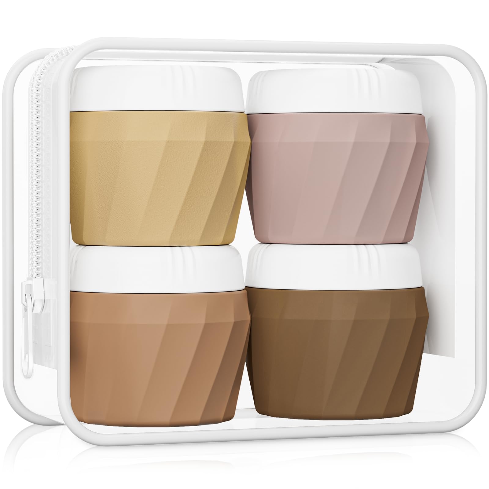 Premium 1oz Silicone Travel Containers for Toiletries - TSA Approved Leak-Proof Refillable Cosmetic Cream Jars with Clear Bag - Perfect for Face & Body Cream Storage (Apricot) | Ideal for Air Travel, Gym, Camping & Daily Skincare Routine
