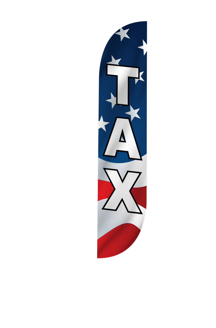 American Flag Tax Feather Flag - Red, White & Blue Patriotic Outdoor Decoration for Businesses, Homes & Events