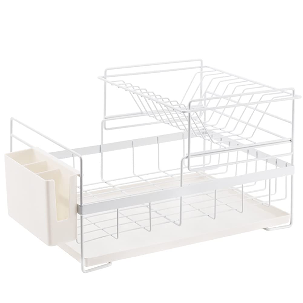 2-Tier Stainless Steel Dish Rack with Removable Drainboard & Cutlery Tray - Space Saving Kitchen Countertop Organizer - Rustproof Compact Dish Drainer for Drying Dishes, Utensils & Cookware - Perfect for Small Apartments, RVs & Compact Kitchens