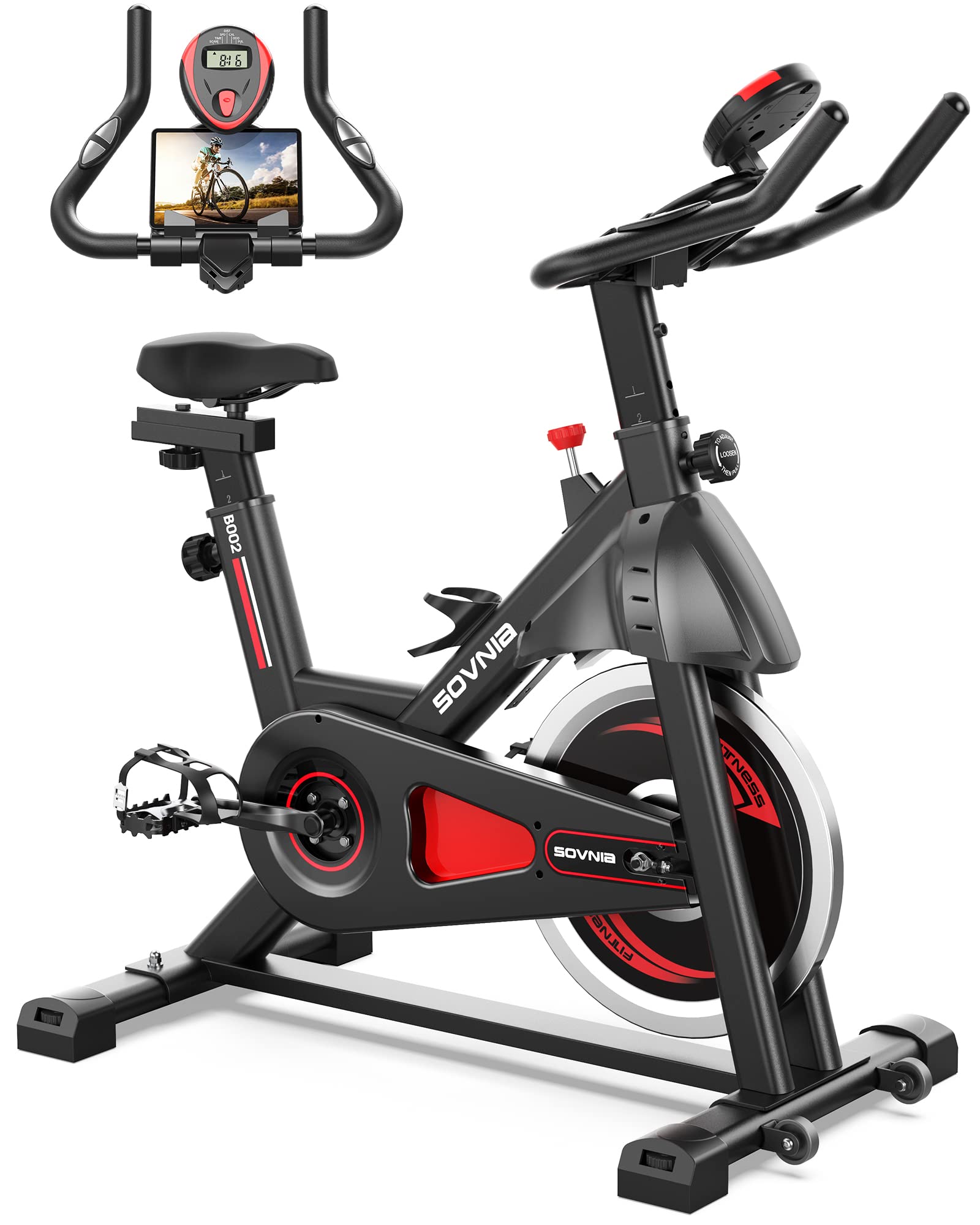Sovnia Stationary Exercise Bike for Home Gym - 270 lbs Weight Capacity, Indoor Cycling Bike with LCD Monitor, iPad Holder & Comfortable Seat Cushion - Perfect for Cardio Workouts, Weight Loss & Home Fitness Training