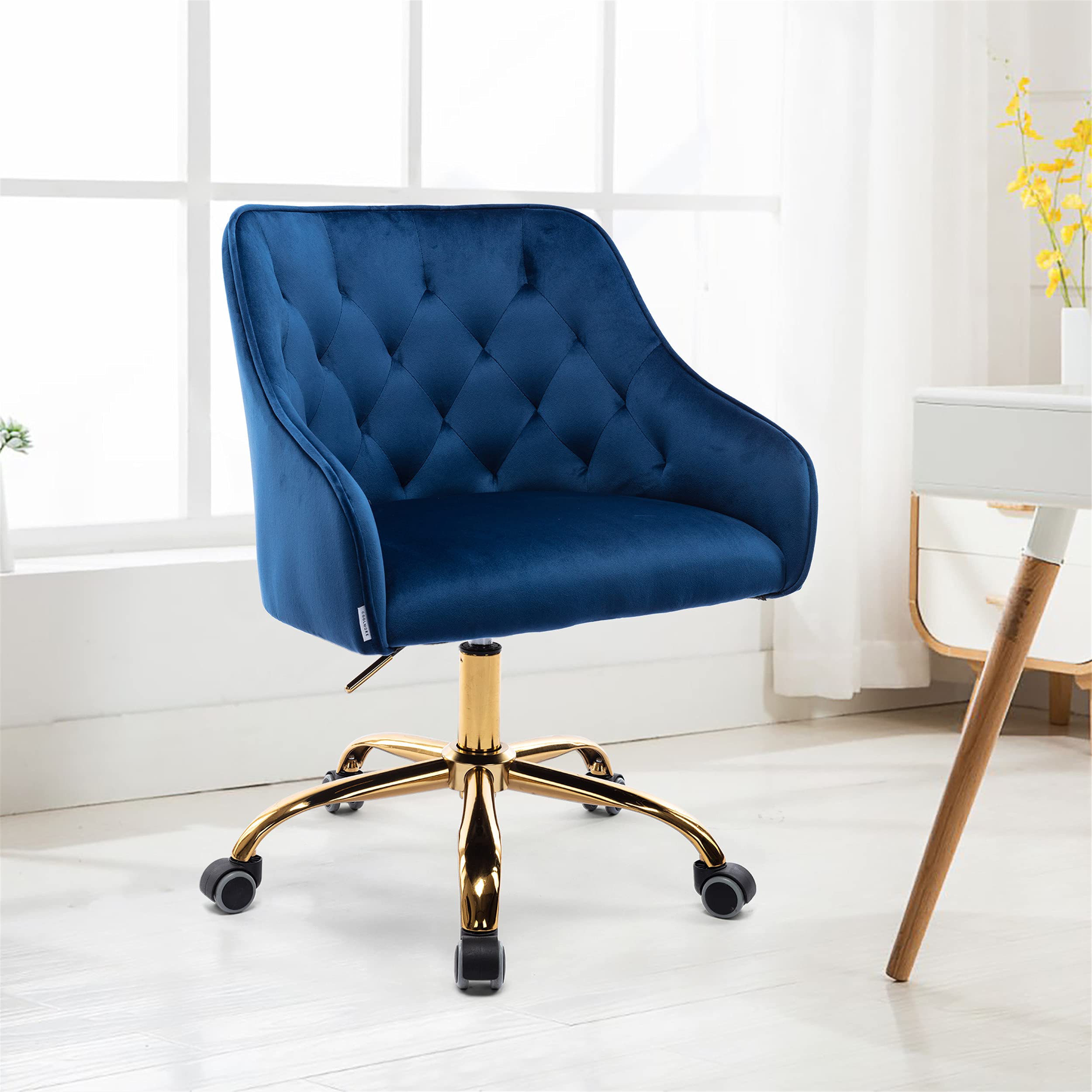 Goujxcy Velvet Home Office Chair with Metal Base - Adjustable Swivel Desk Chair with Arms for Modern Workspace | Perfect for Remote Work, Gaming & Study