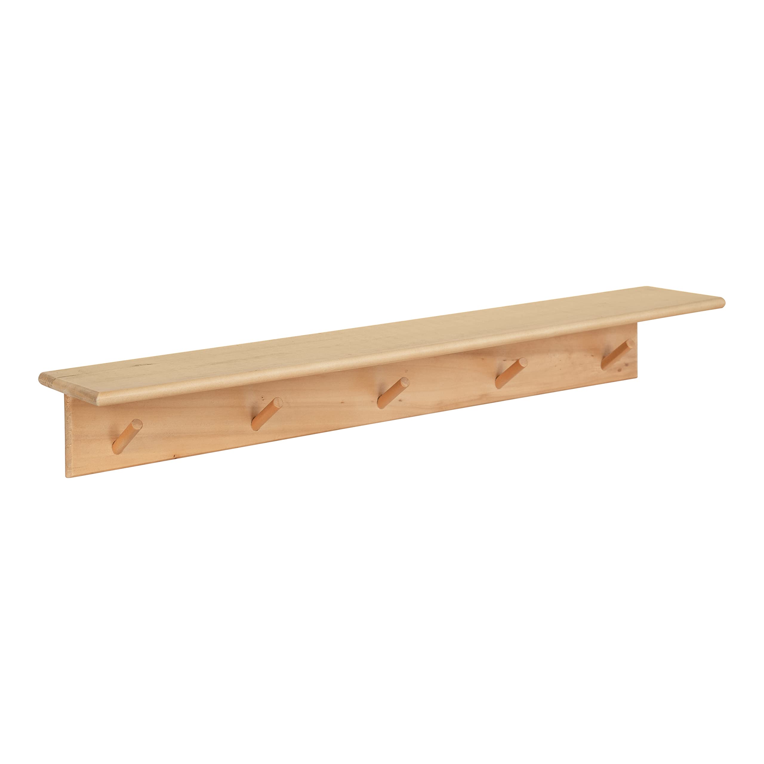 Kate and Laurel Alta Modern Floating Wood Wall Shelf with 5 Coat Hooks - 36