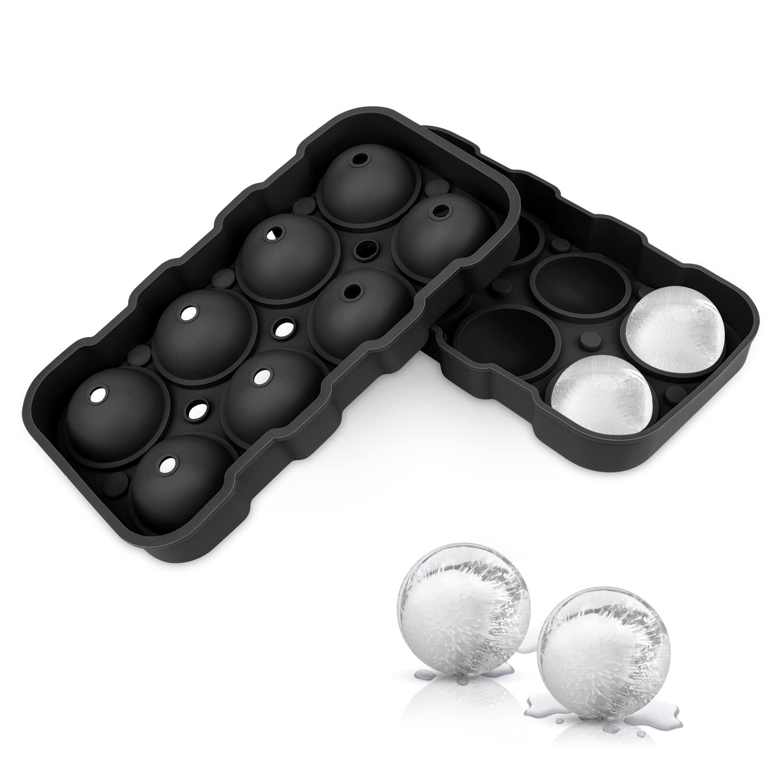 Premium Silicone Ice Ball Maker - 1.8 Inch Large Sphere Ice Cube Mold with Funnel for Whiskey, Cocktails & Beer | Easy Release Reusable Ice Trays | Perfect for Home Bars, Parties & Gift Giving