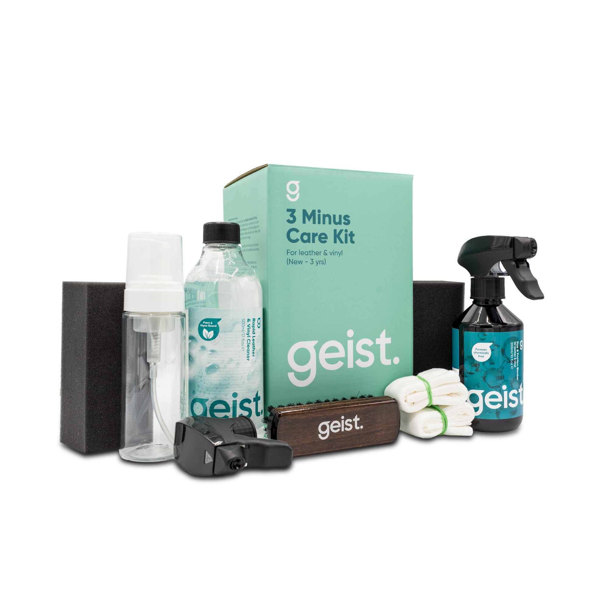 3 Minus Care Kit for Leather & Vinyl - Clean & Protect from Dye Transfer & Scratches | Car Interior, Furniture, Clothing, Shoes, Handbags | Perfect for Auto Detailing & Home Leather Care