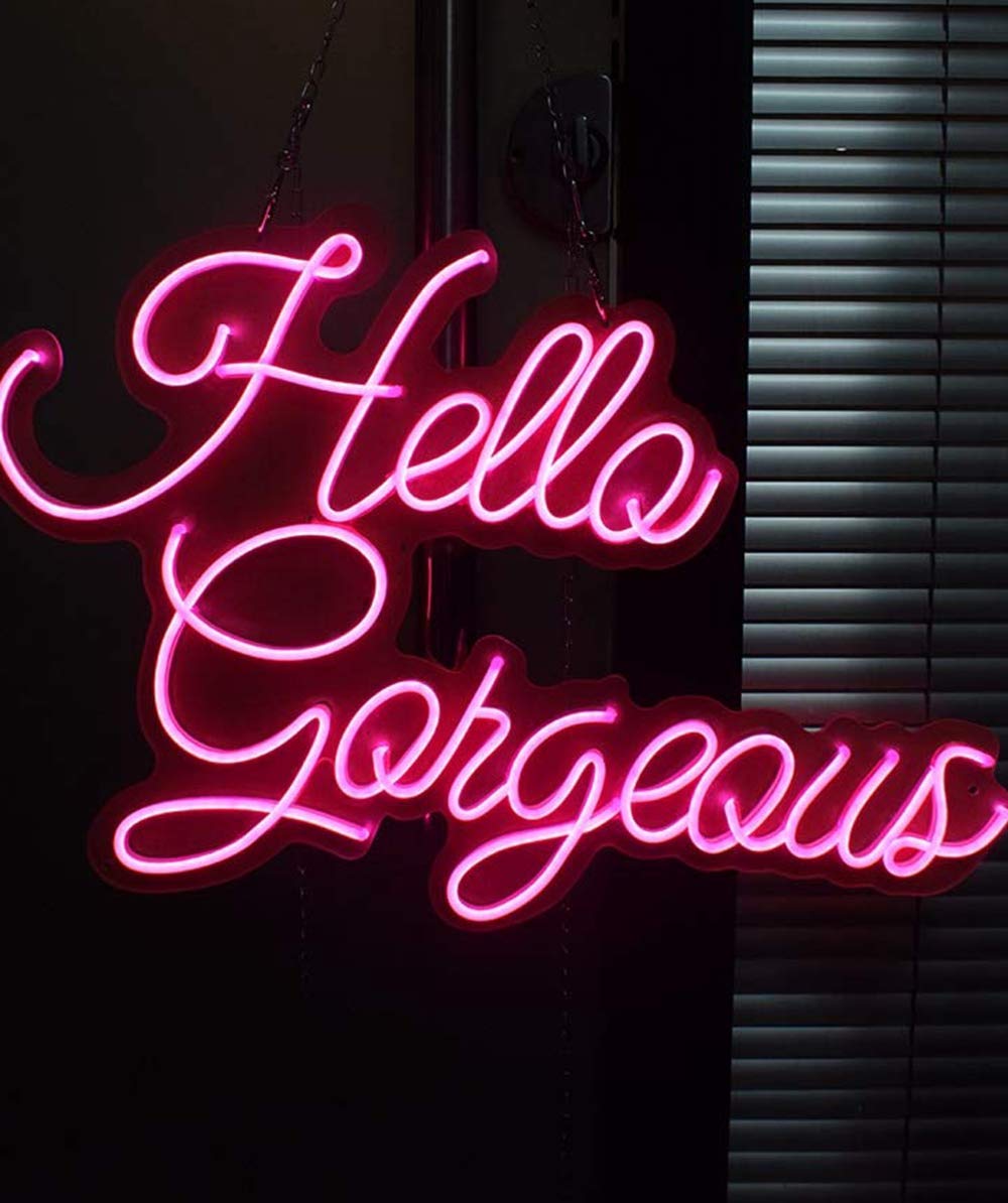 Hello Gorgeous Neon Sign - 50x33cm LED Wall Decor for Bedroom, Home, Office - Perfect for Holidays, Parties, Weddings - Unique Gift for Girlfriend, Wife, Parents - Create Romantic & Festive Atmosphere