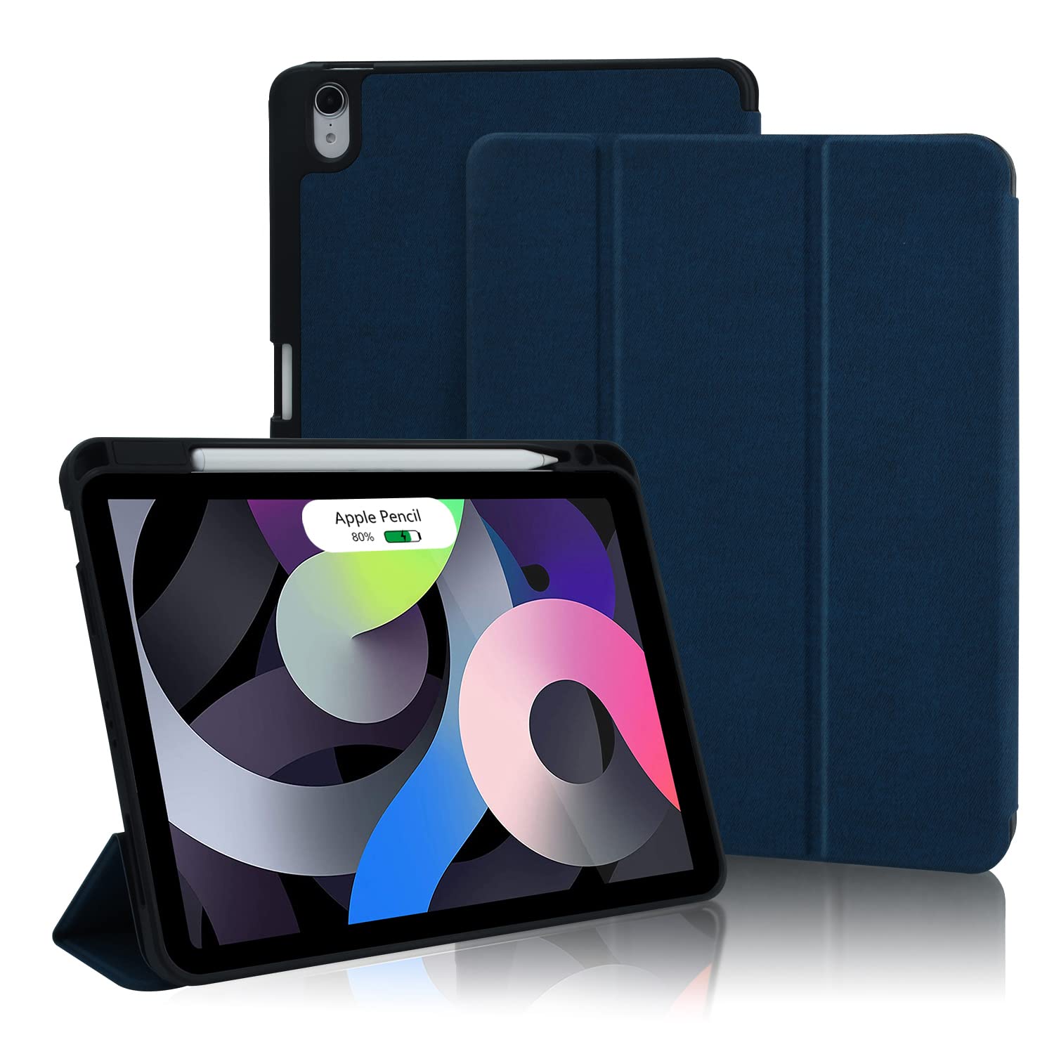 Premium iPad Air 5th/4th Generation Case 10.9 Inch (2022/2020 Model) - Slim Trifold Stand Cover with Pencil Holder, Auto Wake/Sleep & TPU Back Protection (Dark Blue) - Perfect for Work, School & Travel