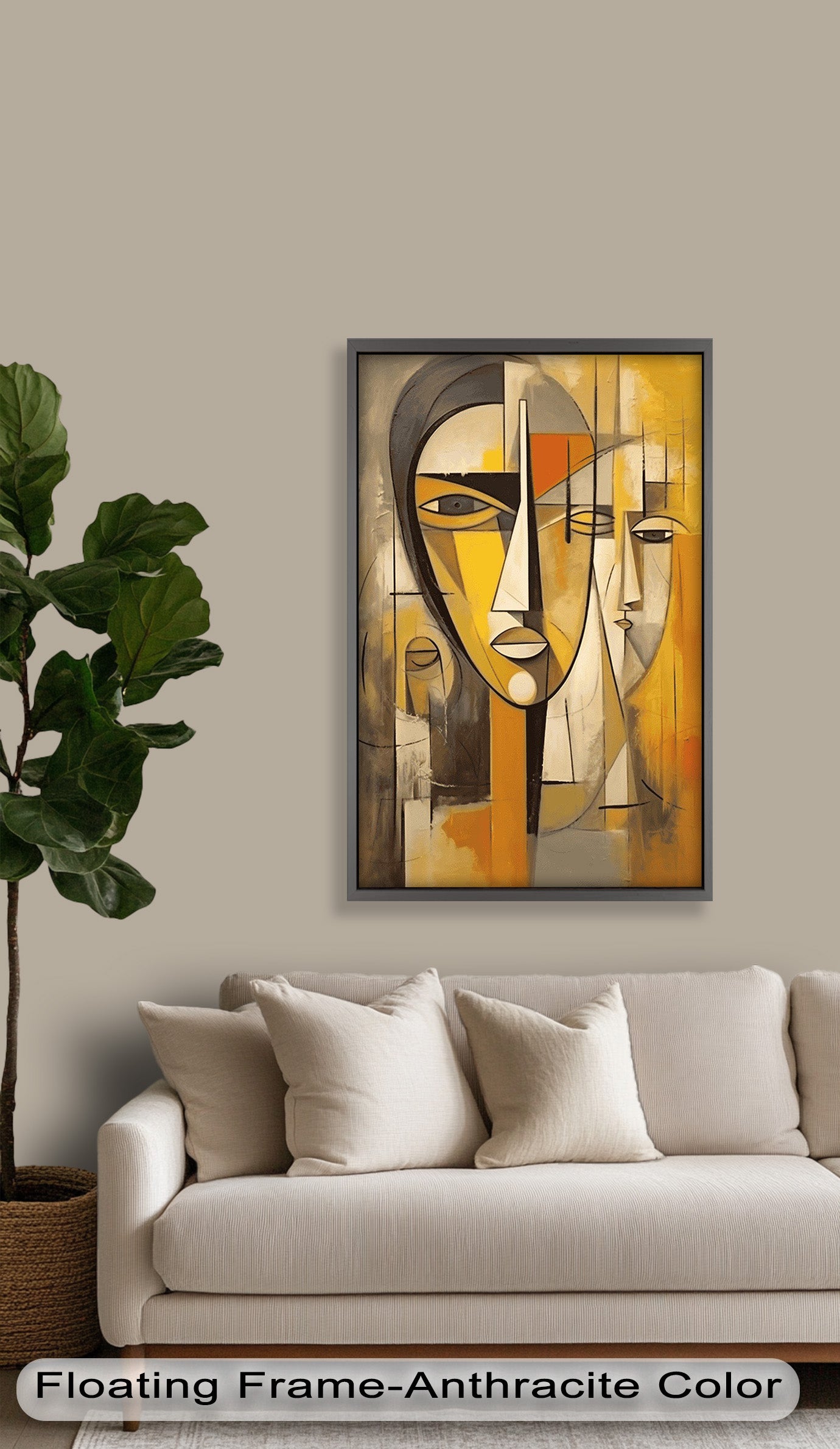 Amber Contours - Abstract Portrait Series in Picasso Oil Painting Style | Modern Wall Art for Living Room, Bedroom & Office Decor